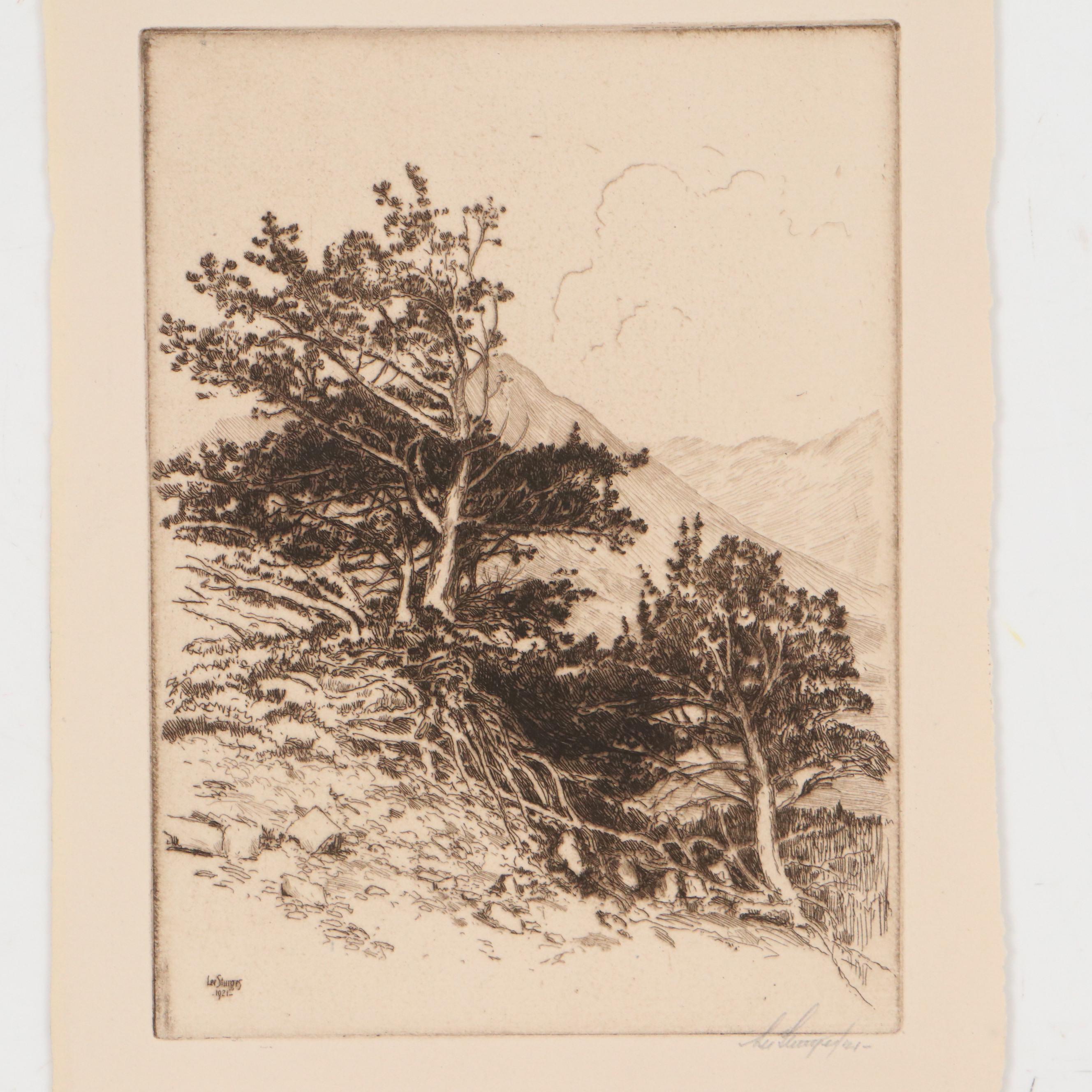 Lee Sturges Landscape Etchings Including "Fall Pasture," 1922