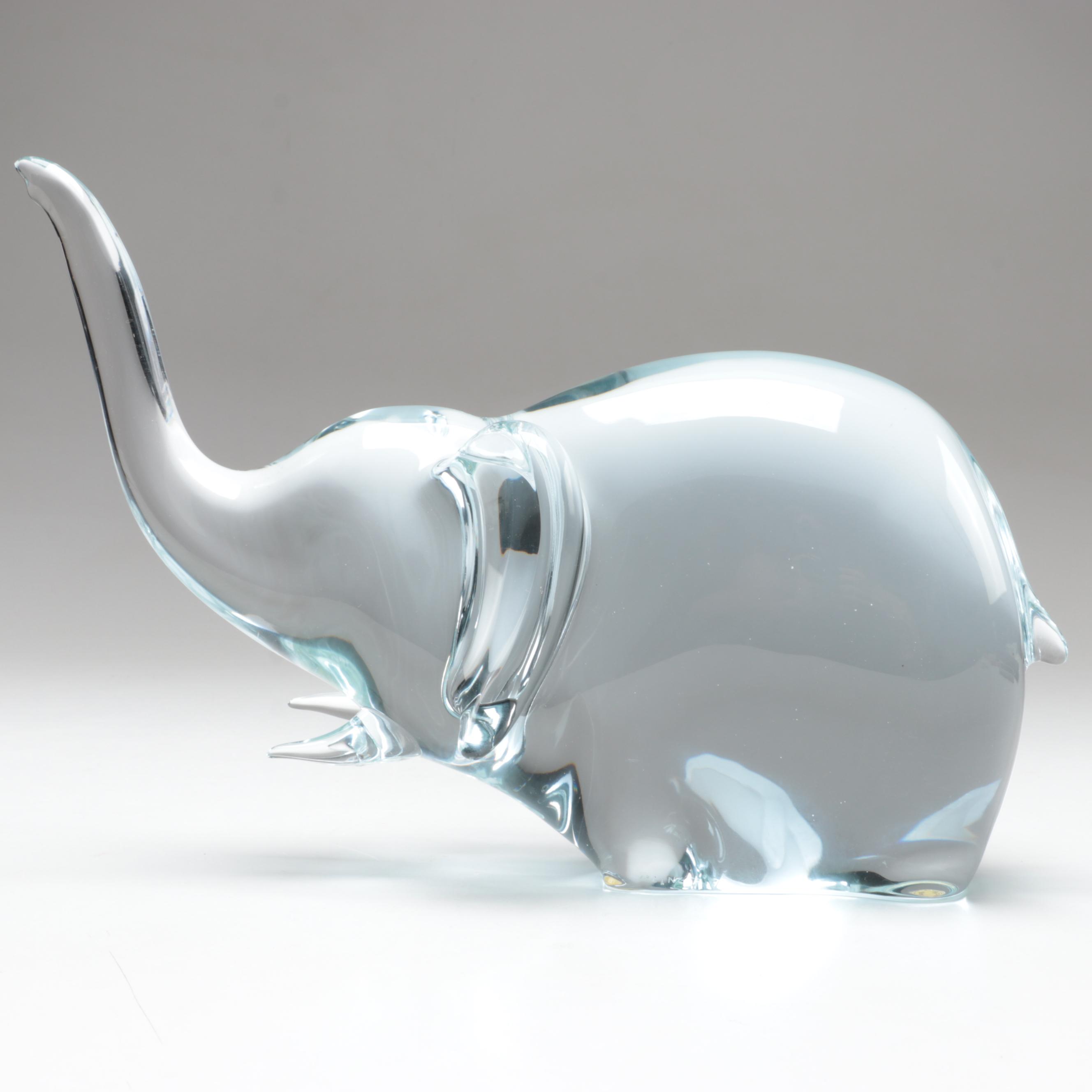 Miloslav Klinger for Železnobrodské Sklo Czech Art Glass Elephant Figurine 1975