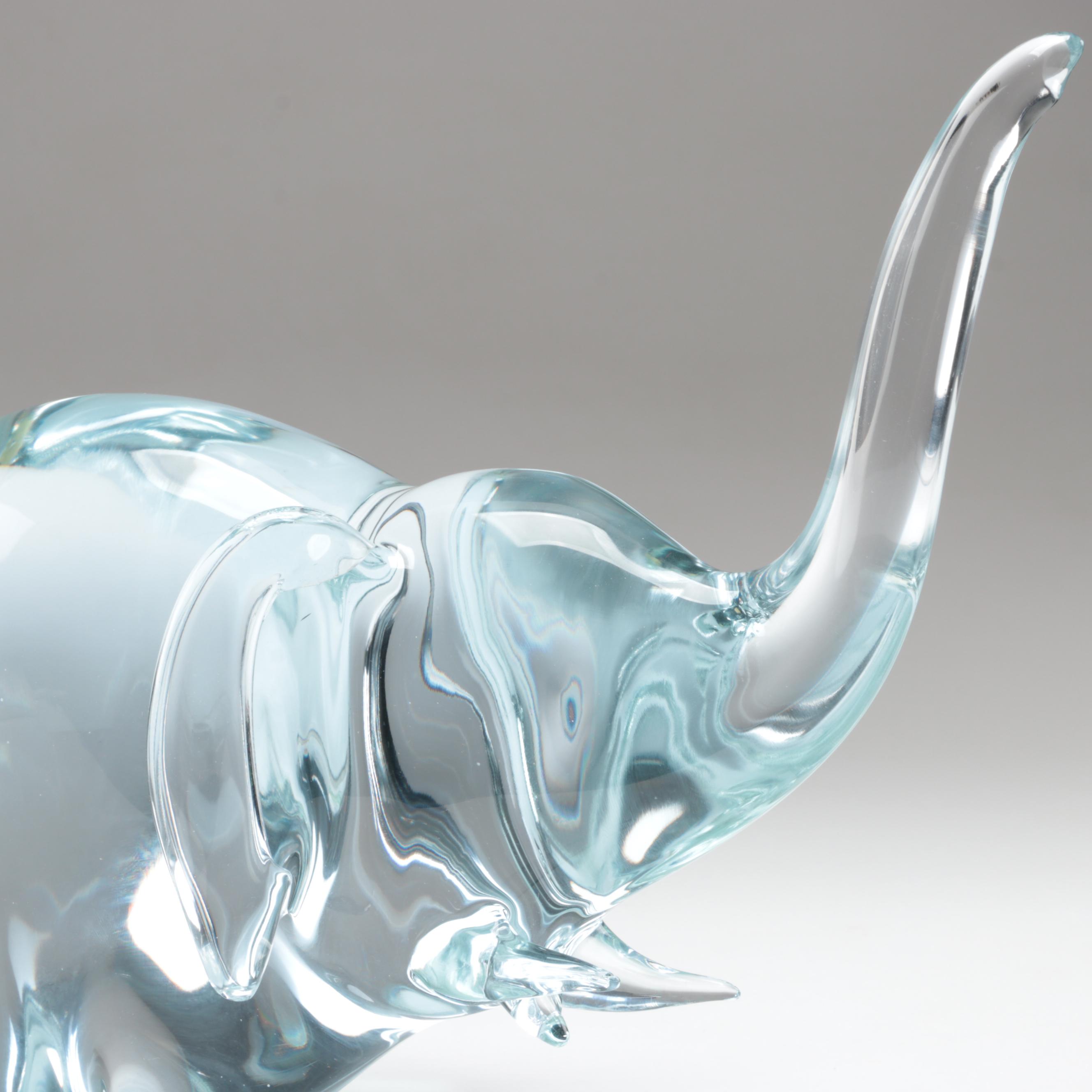 Miloslav Klinger for Železnobrodské Sklo Czech Art Glass Elephant Figurine 1975