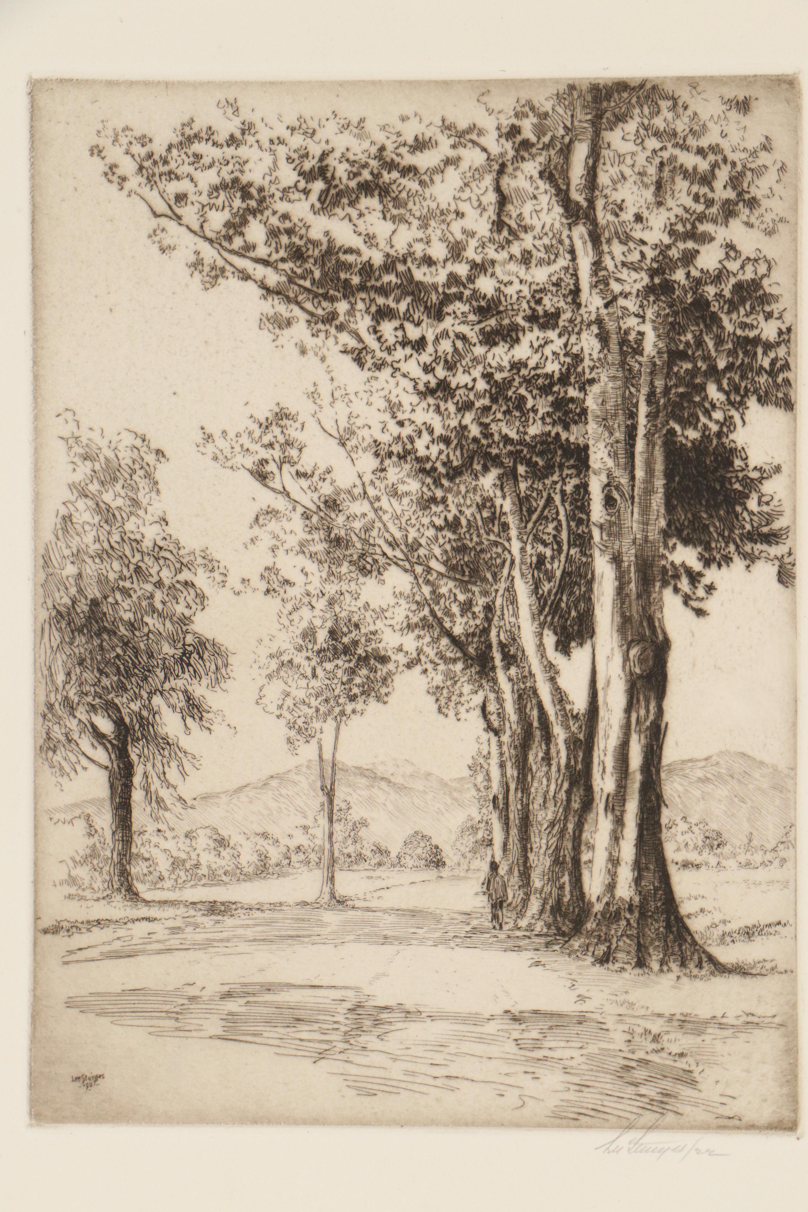 Lee Sturges Landscape Etchings Including "Eucalyptus Trees, California," 1921