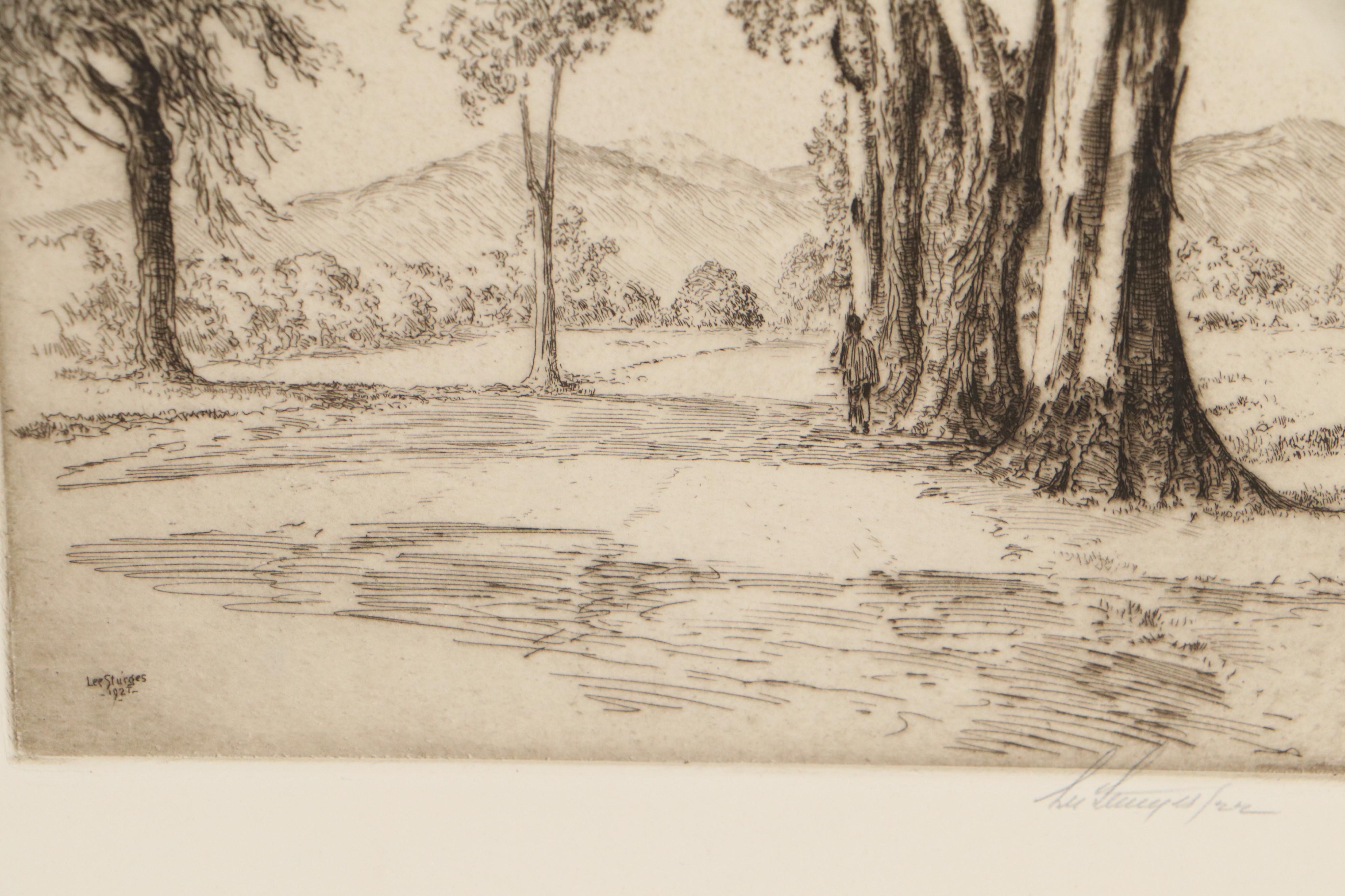 Lee Sturges Landscape Etchings Including "Eucalyptus Trees, California," 1921