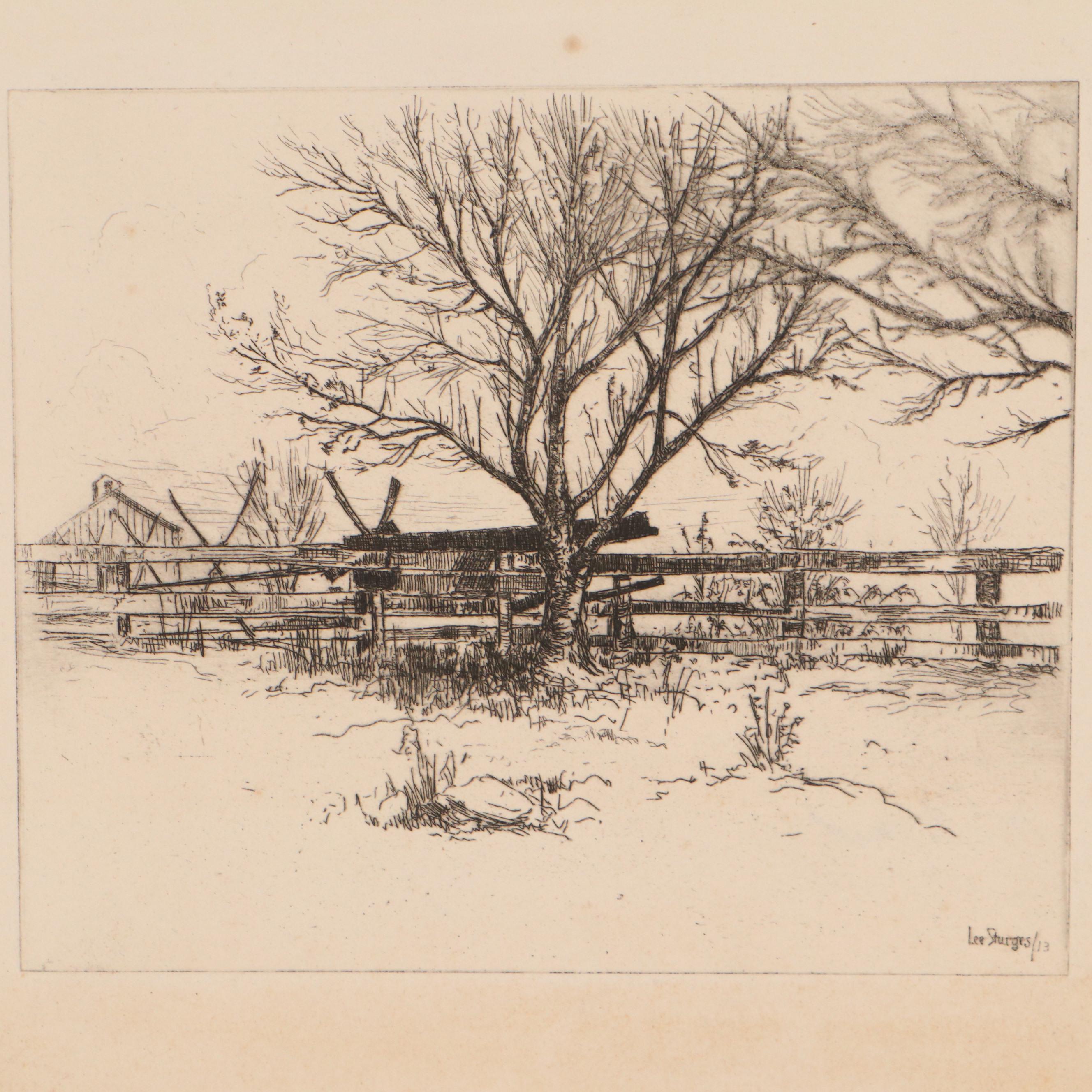 Lee Sturges Landscape Etchings Including "Eucalyptus Trees, California," 1921