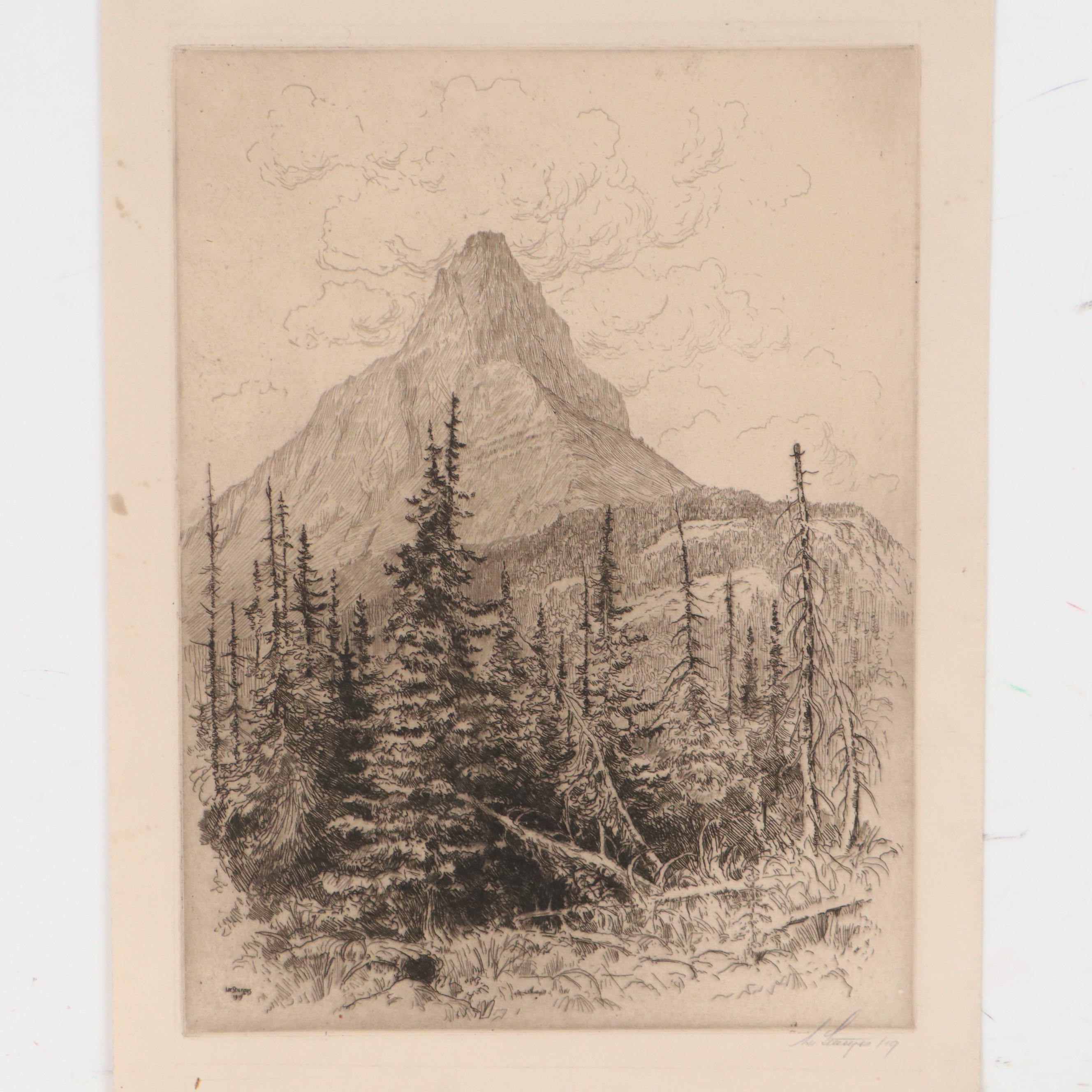 Lee Sturges Landscape Etchings Including "Shadow on Mountain," 1925