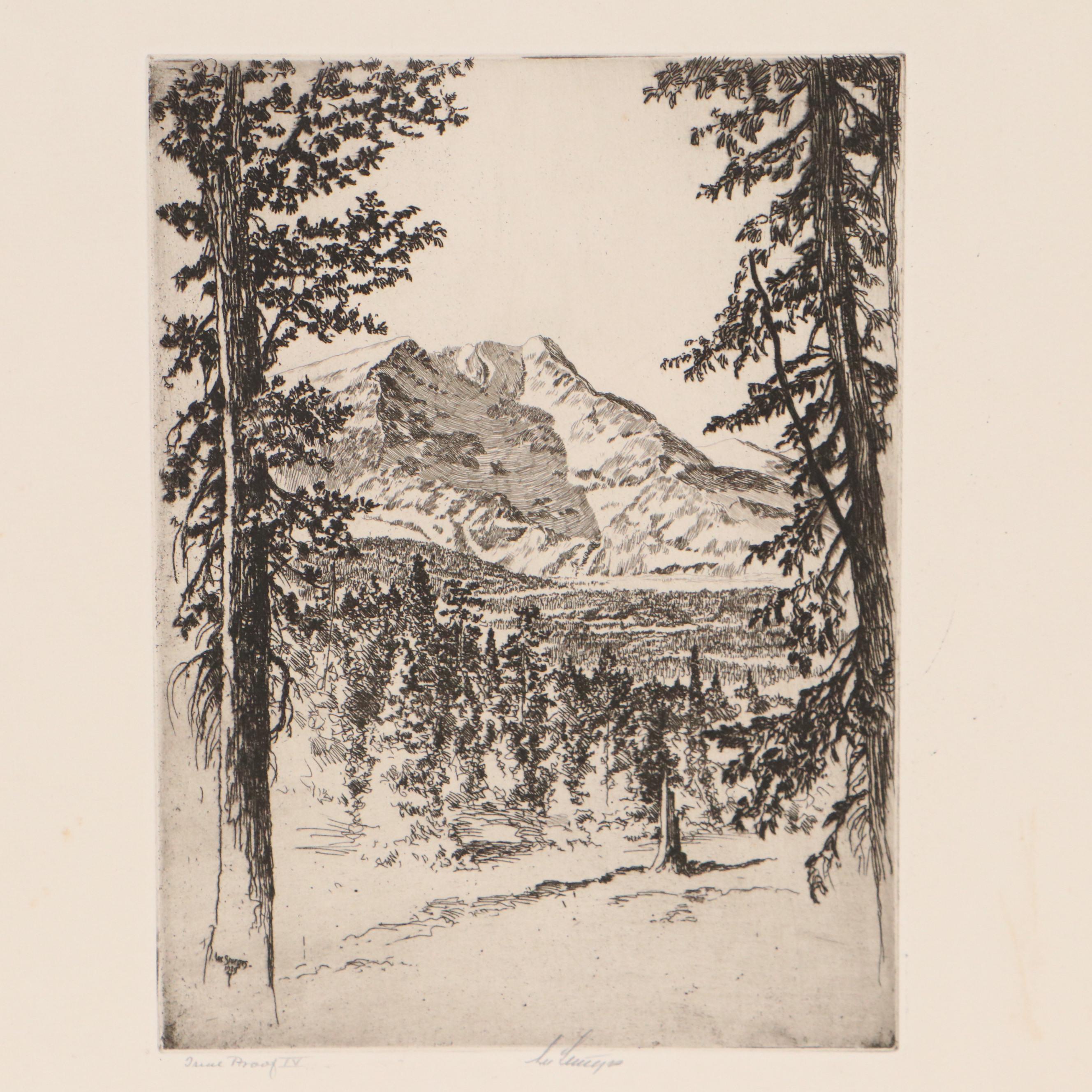 Lee Sturges Landscape Etchings Including "Shadow on Mountain," 1925
