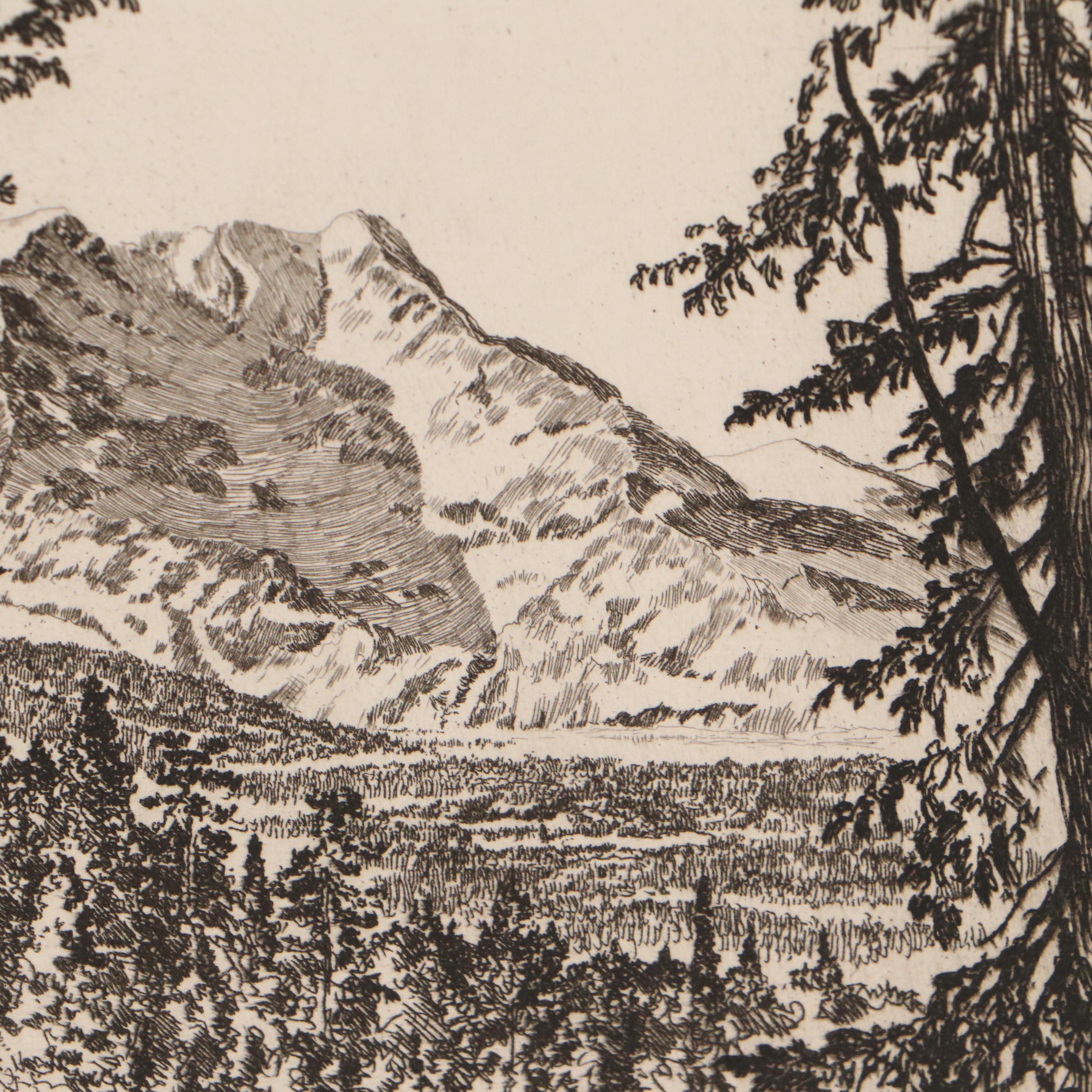 Lee Sturges Landscape Etchings Including "Shadow on Mountain," 1925