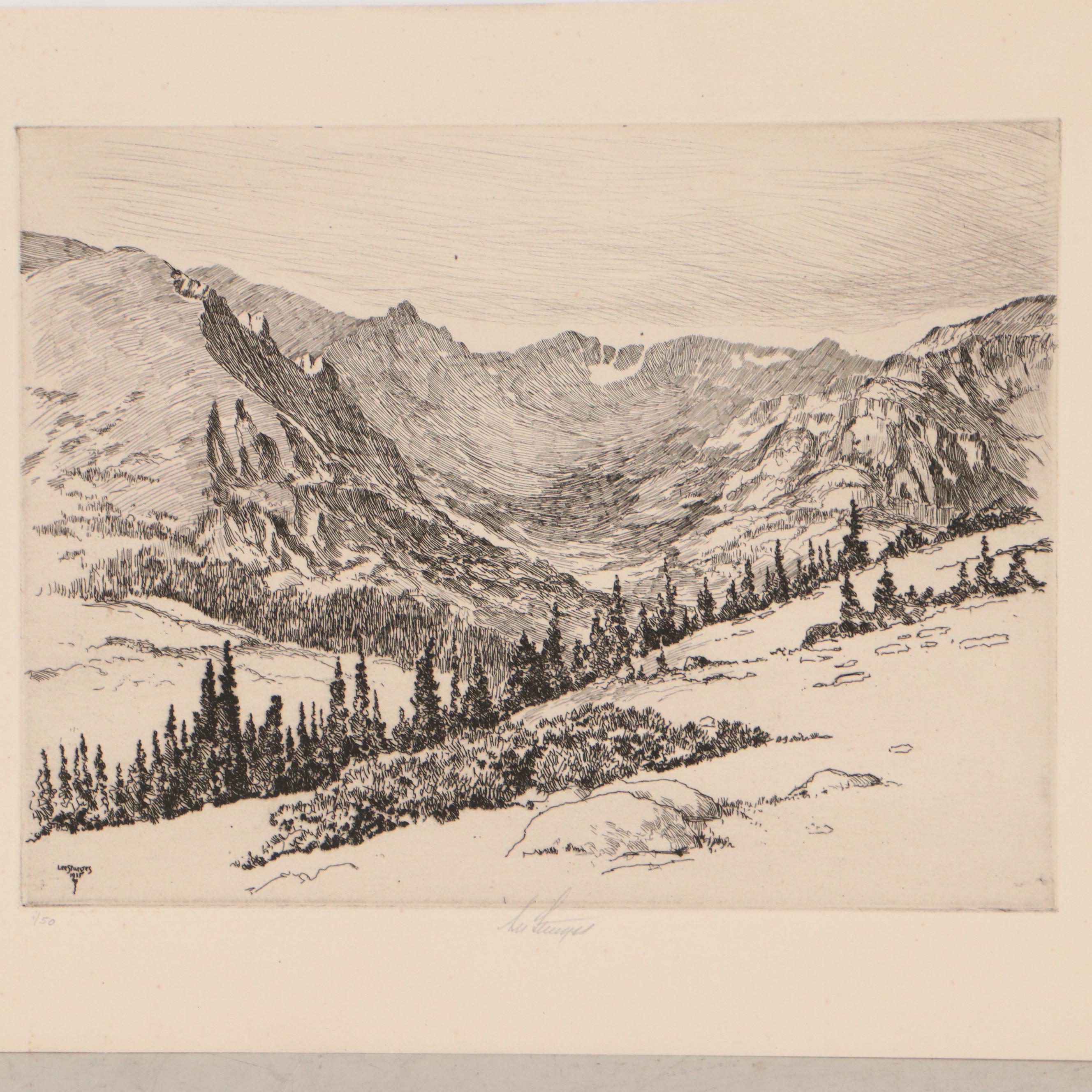 Lee Sturges Landscape Etchings Including "Shadow on Mountain," 1925