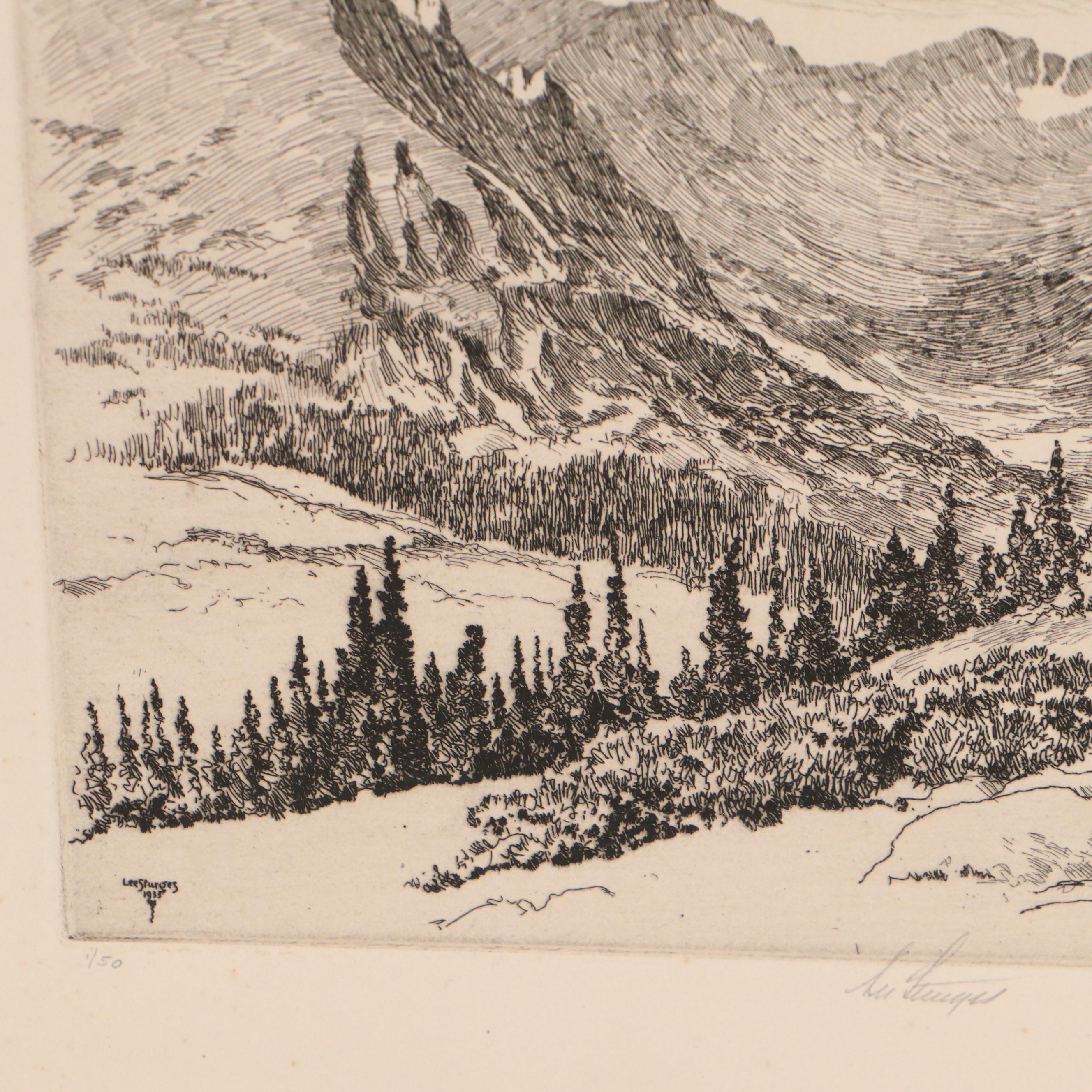 Lee Sturges Landscape Etchings Including "Shadow on Mountain," 1925