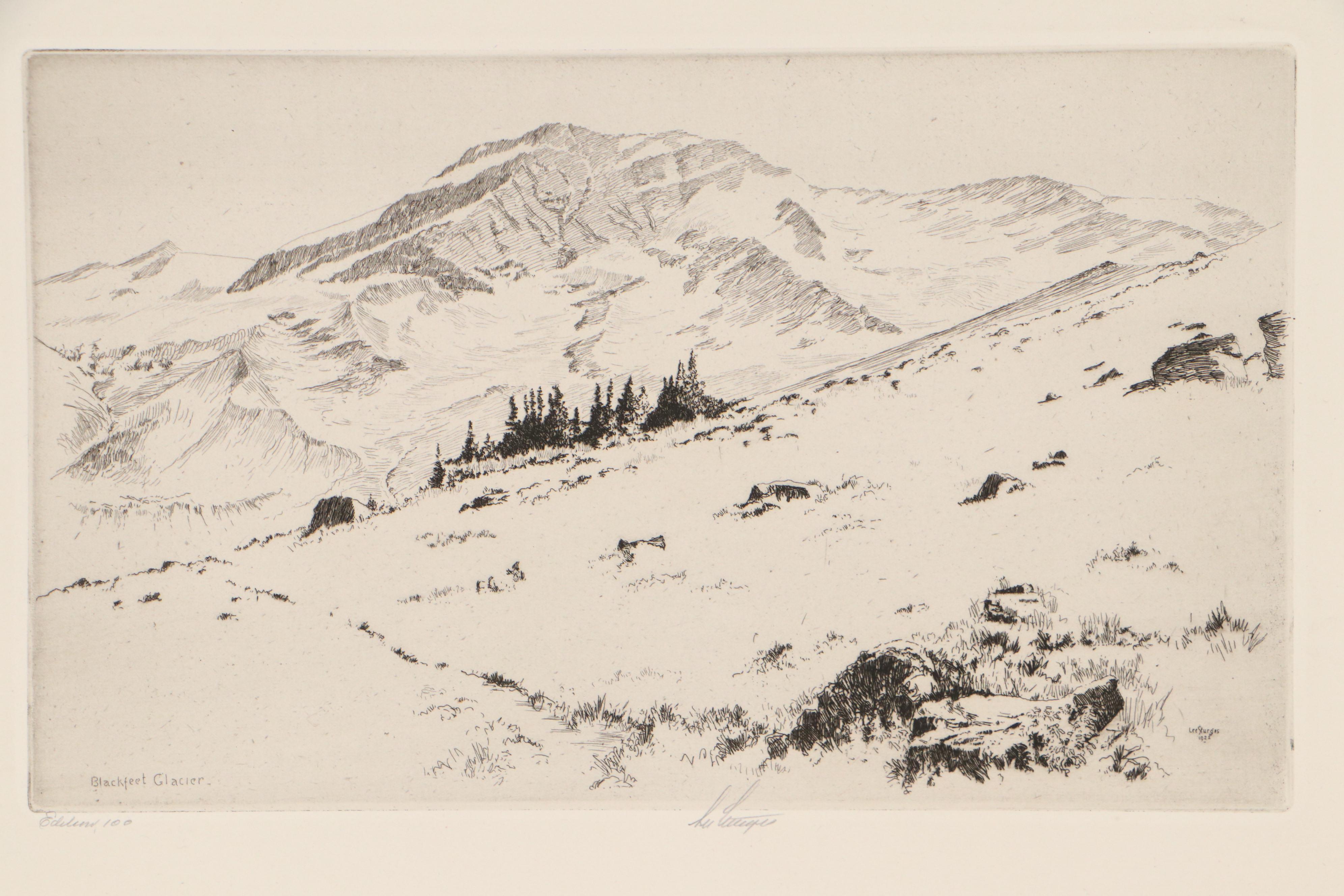 Lee Sturges Landscape Etchings Including "Shadow on Mountain," 1925