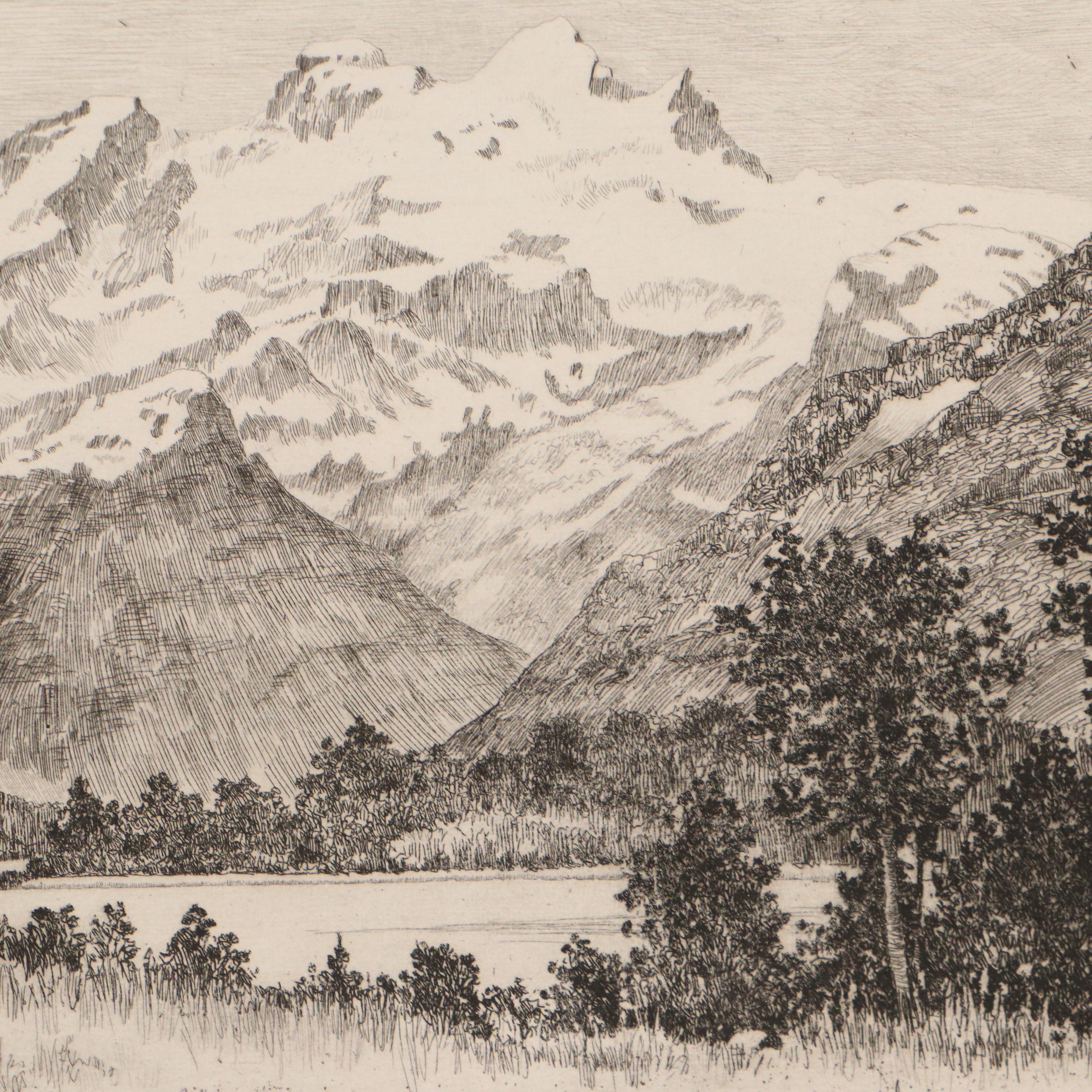 Lee Sturges Landscape Etchings Including "Avalanche Basin, Glacier Park," 1923