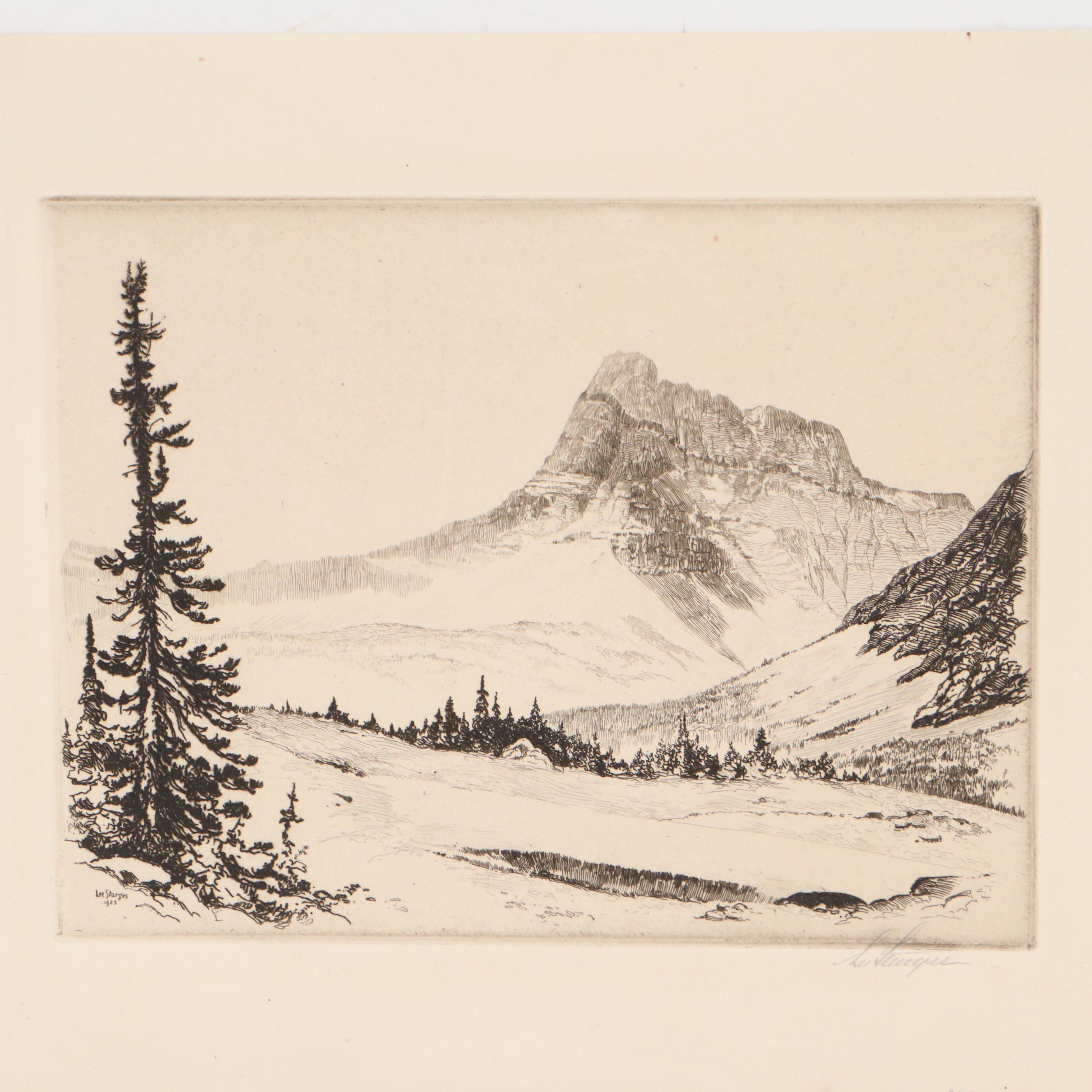 Lee Sturges Landscape Etchings Including "Avalanche Basin, Glacier Park," 1923