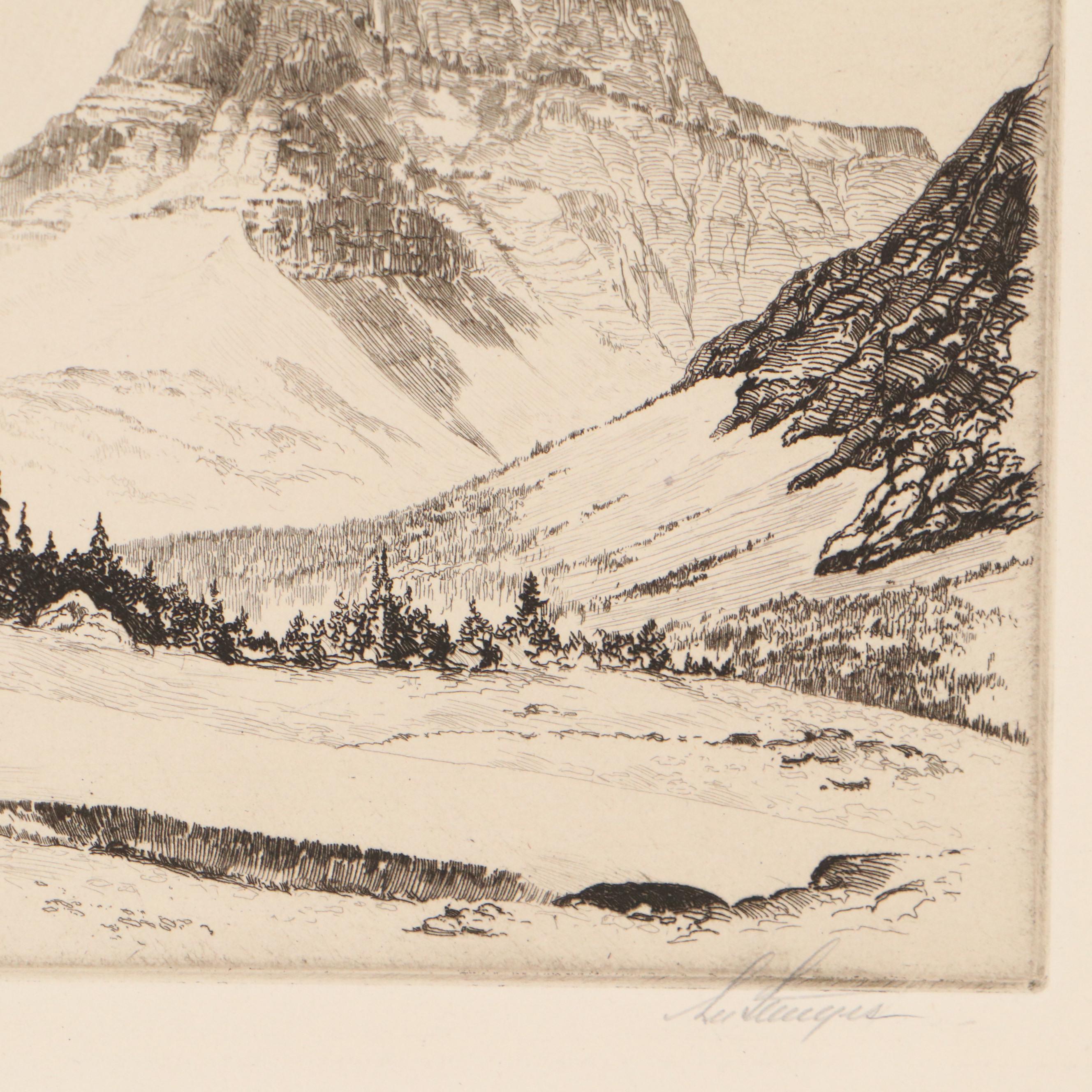Lee Sturges Landscape Etchings Including "Avalanche Basin, Glacier Park," 1923