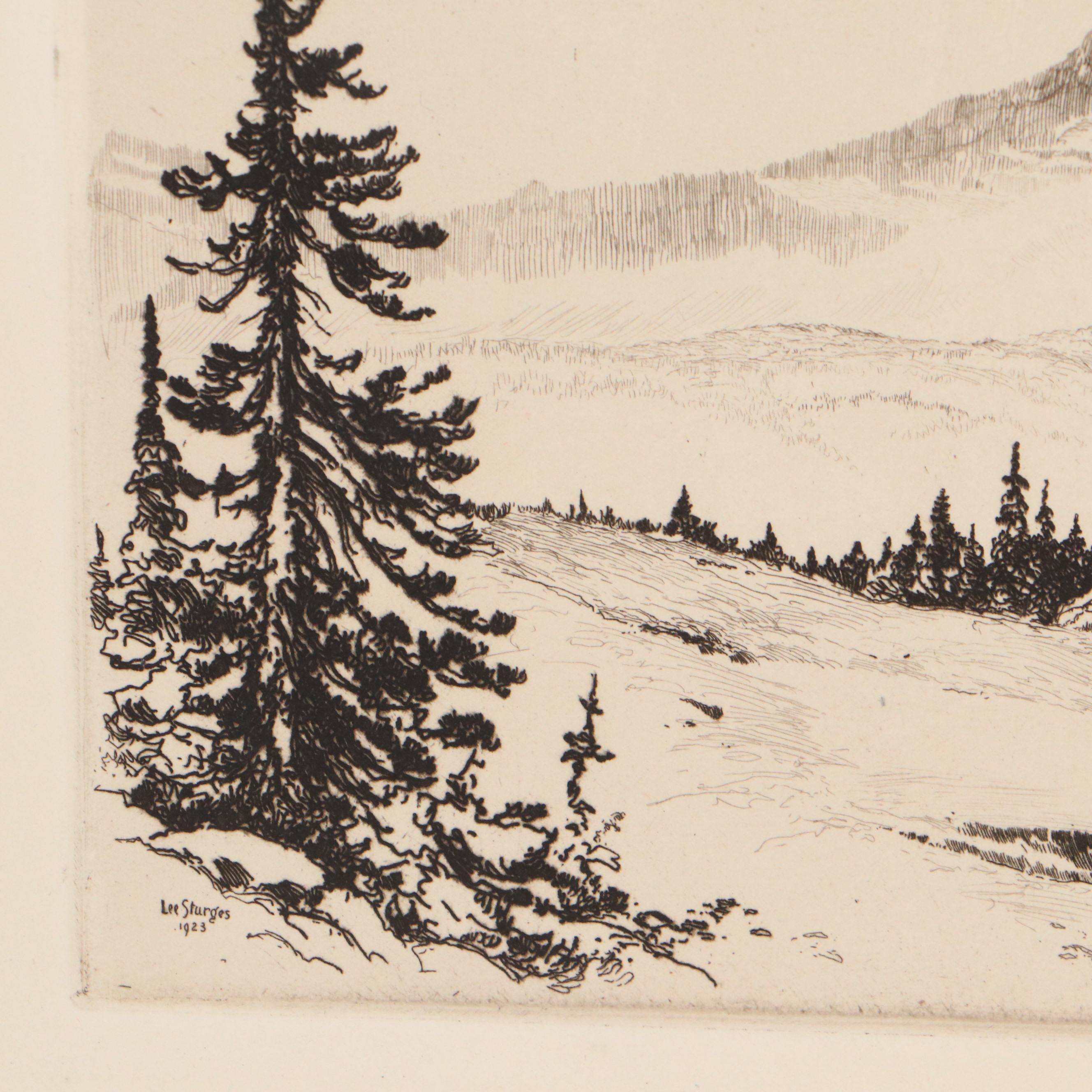 Lee Sturges Landscape Etchings Including "Avalanche Basin, Glacier Park," 1923