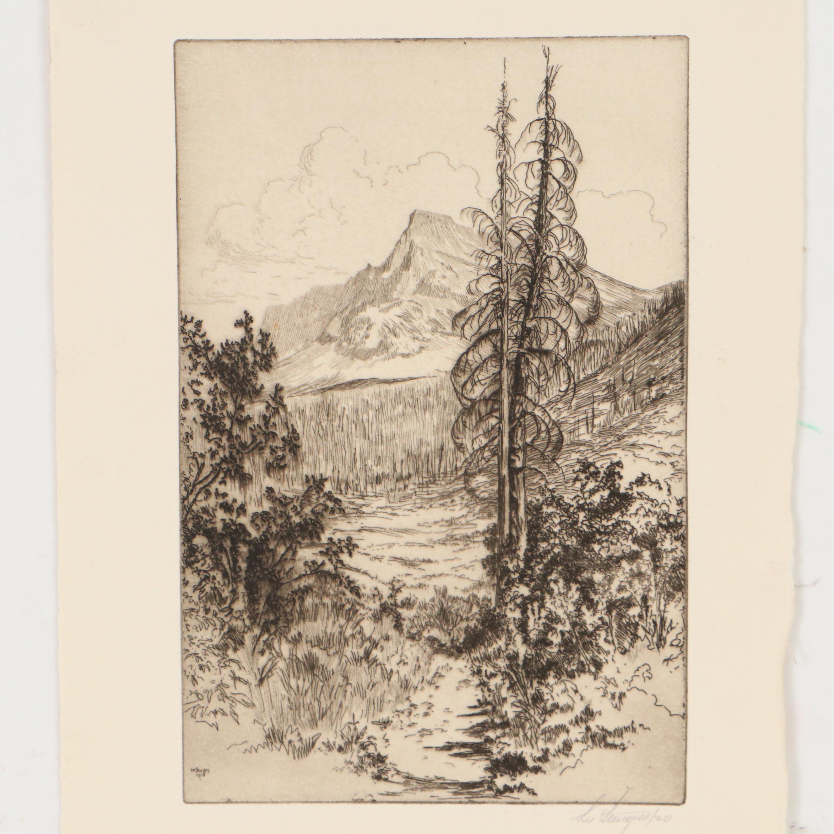 Lee Sturges Landscape Etchings Including "Avalanche Basin, Glacier Park," 1923