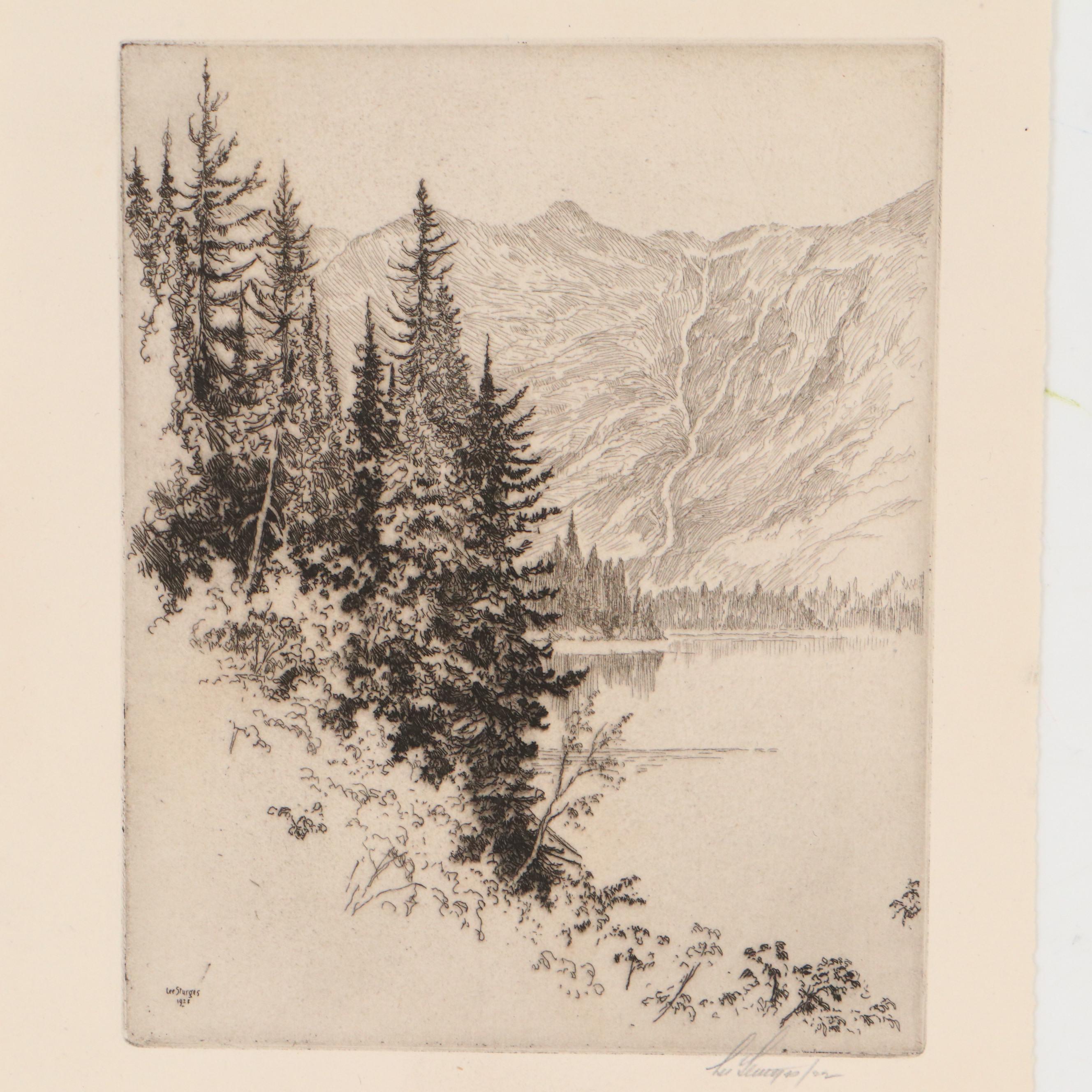 Lee Sturges Landscape Etchings Including "Avalanche Basin, Glacier Park," 1923