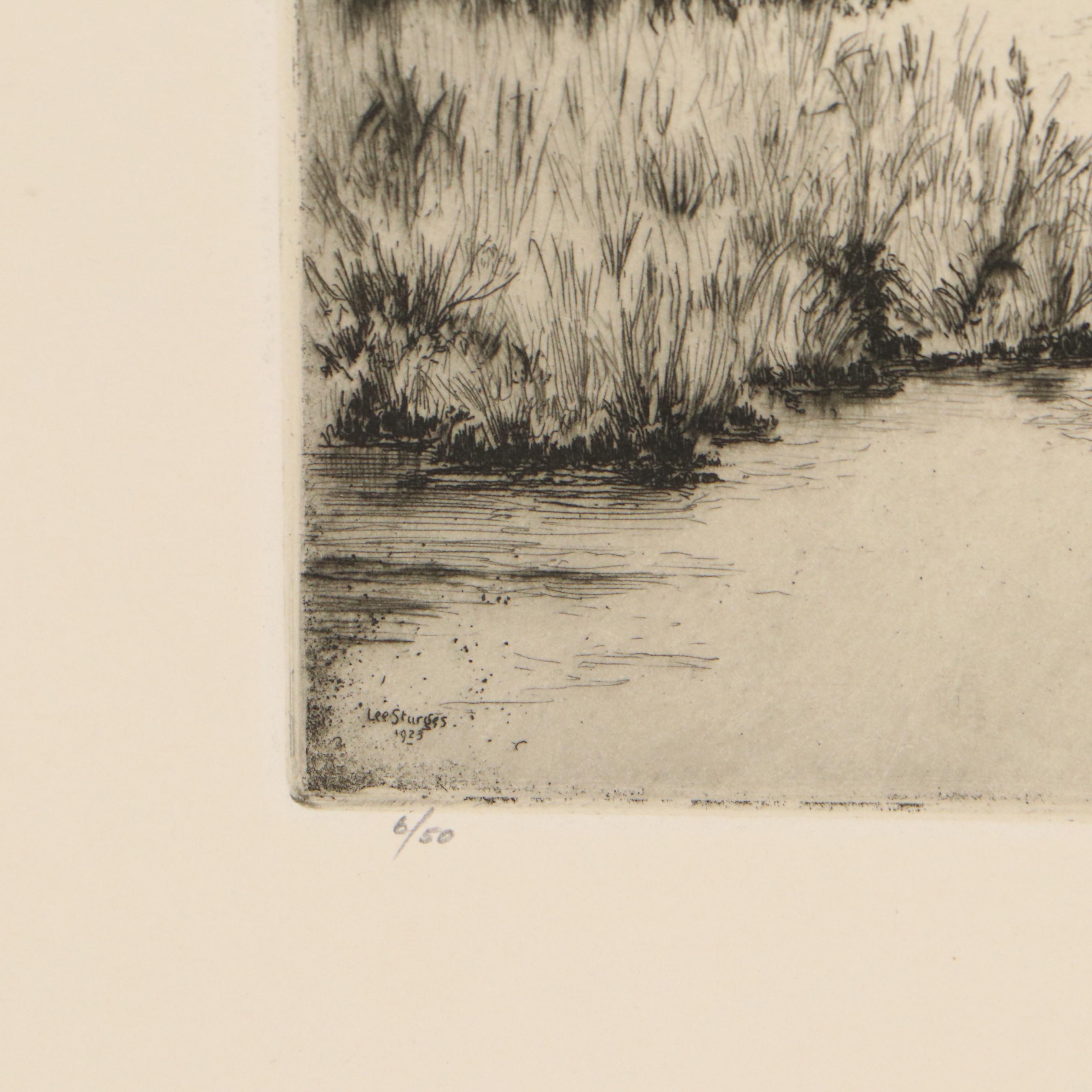 Lee Sturges Landscape Etchings Including "Avalanche Basin, Glacier Park," 1923