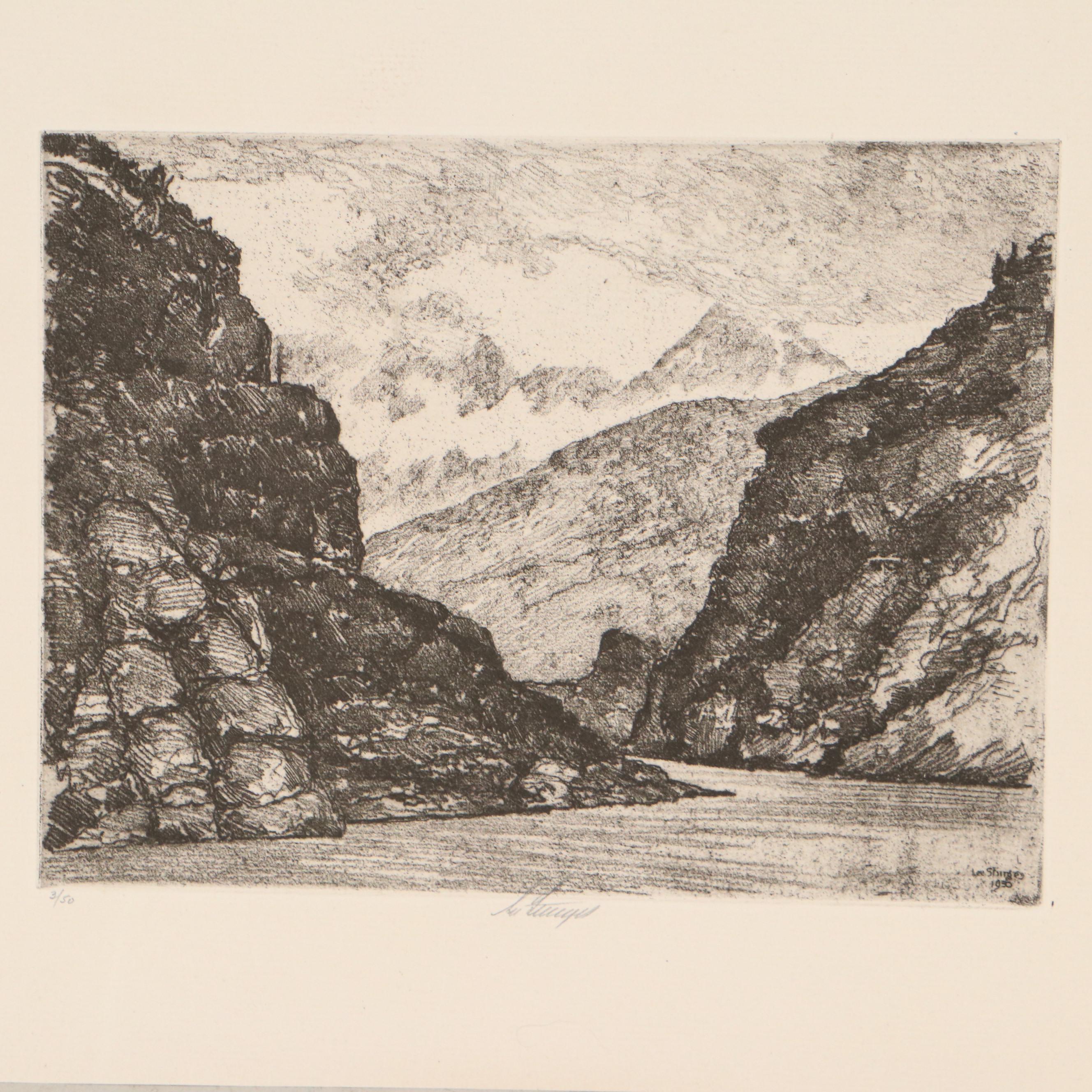 Lee Sturges Landscape Etchings Including "Keystone Canyon, Alaska," 1925