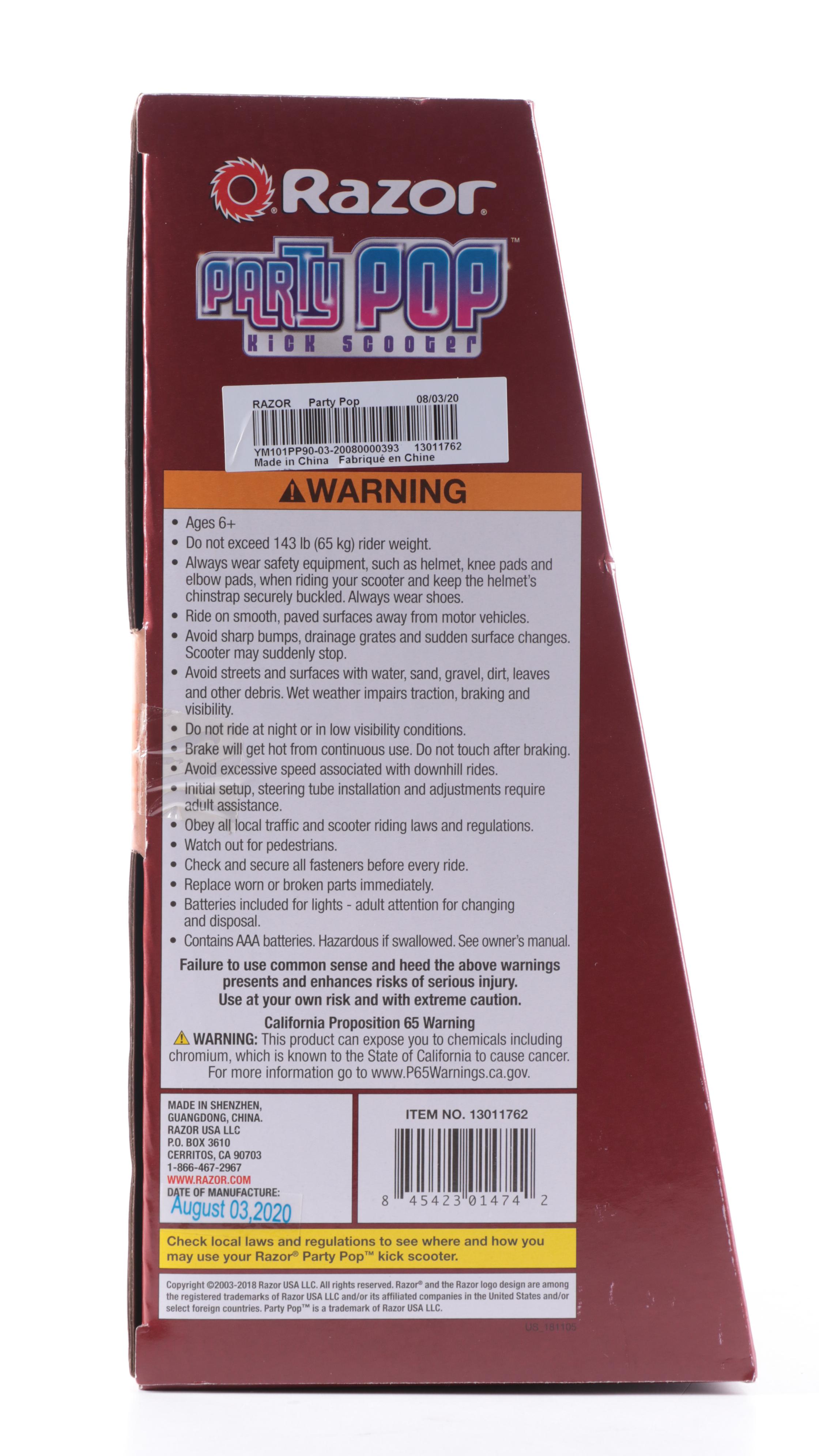 Razor Party Pop Kick Scooter with Pop-N-Glow Lights