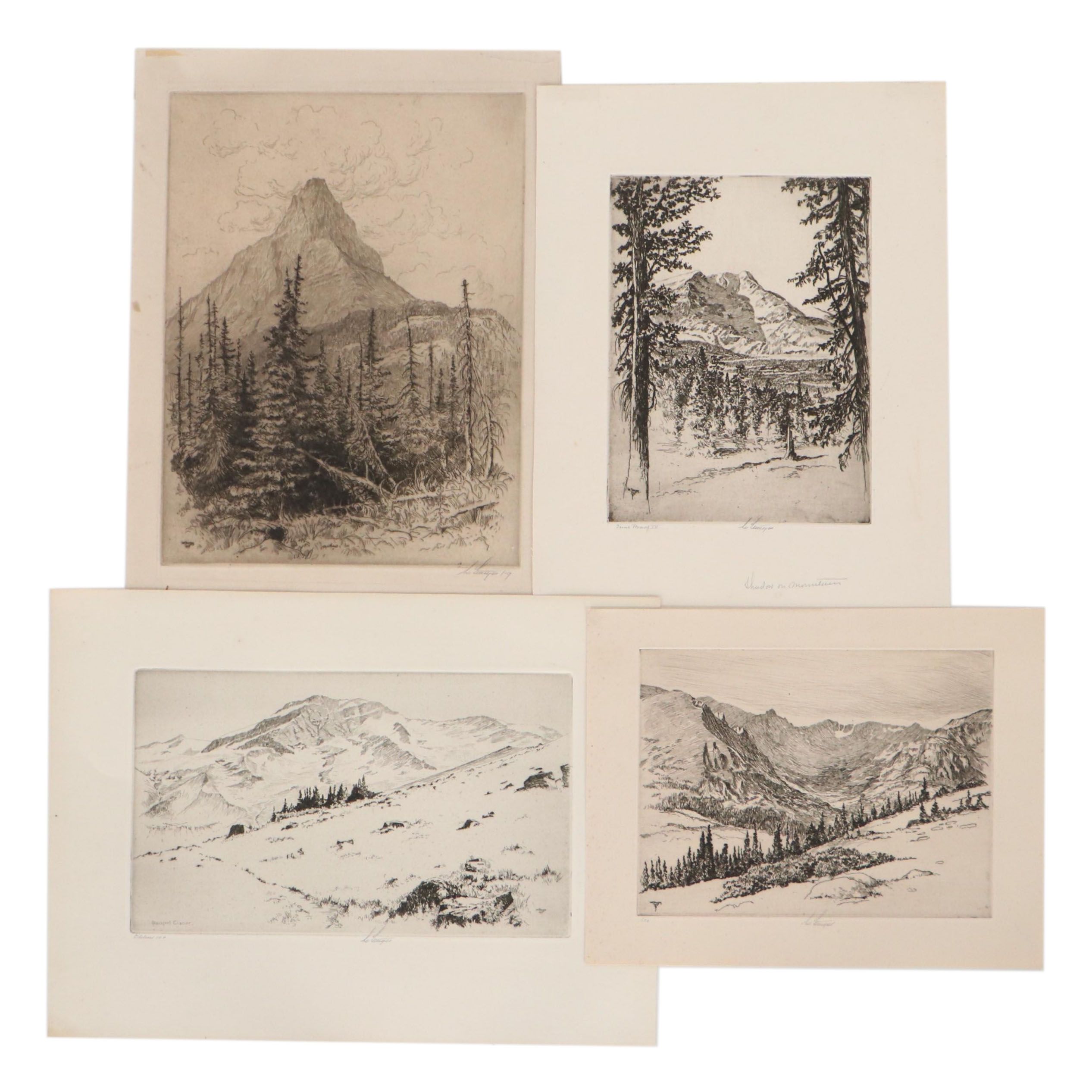 Lee Sturges Landscape Etchings Including "Shadow on Mountain," 1925