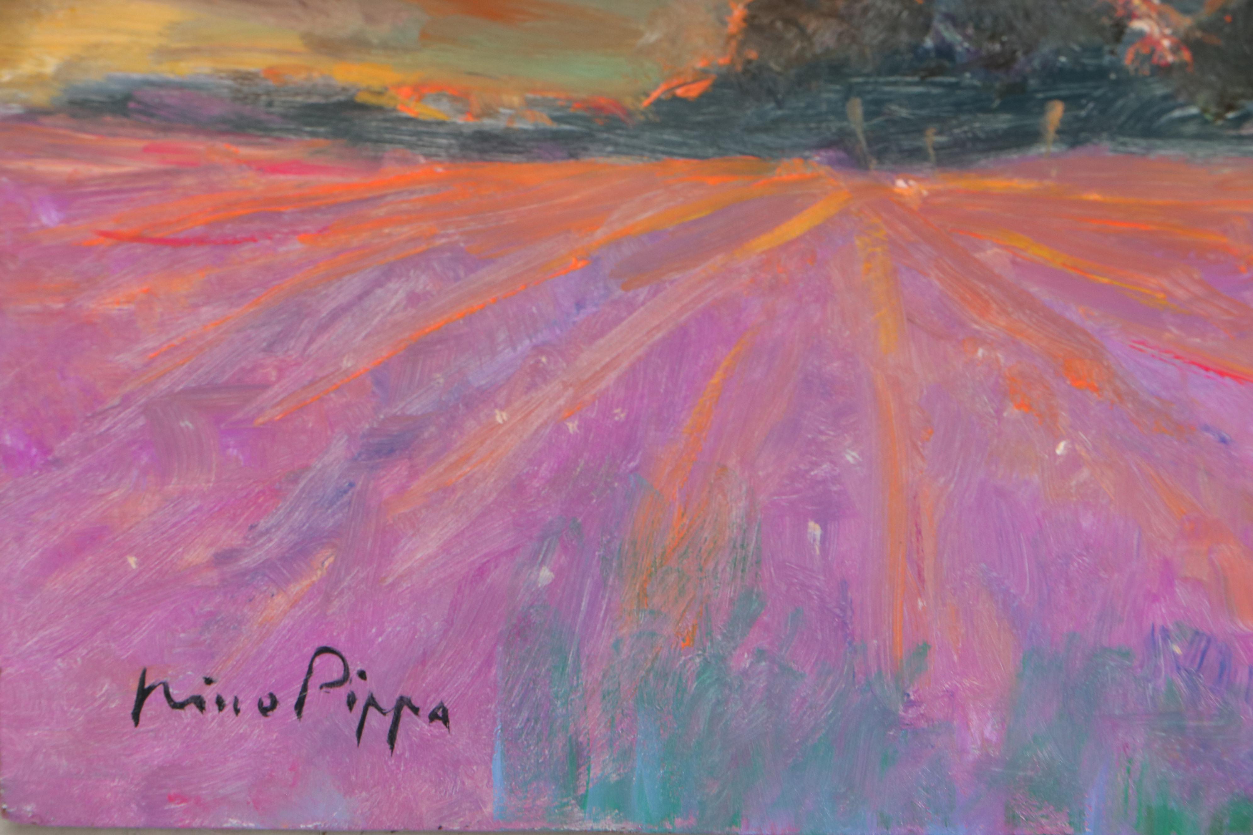 Nino Pippa Oil Painting "Provence - Sunset Over Lavender Field," 2016