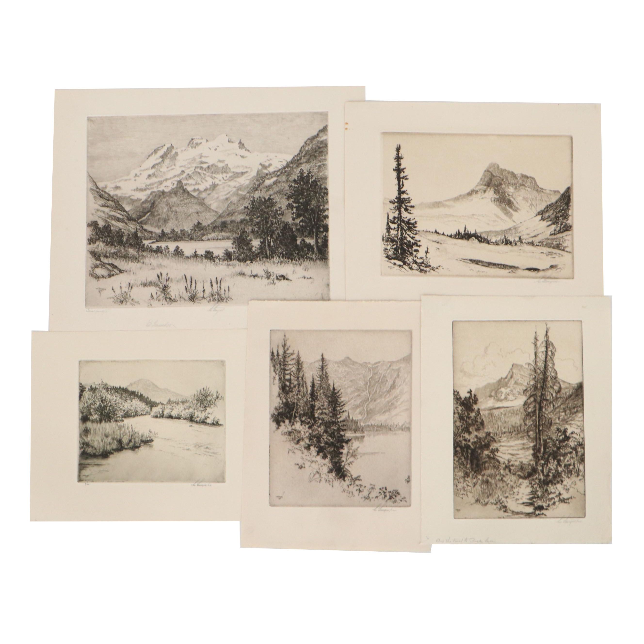 Lee Sturges Landscape Etchings Including "Avalanche Basin, Glacier Park," 1923