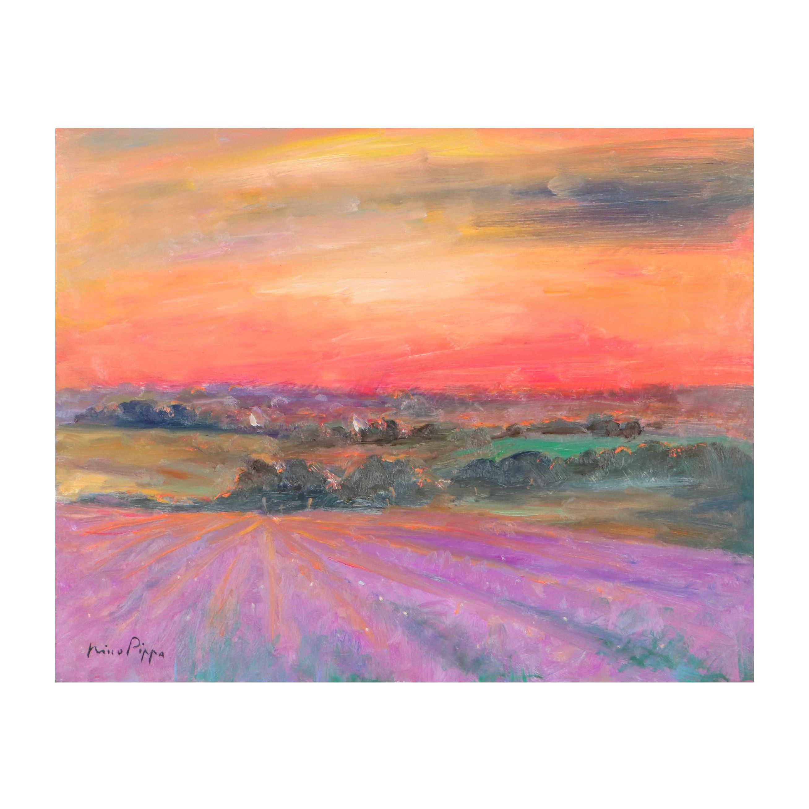 Nino Pippa Oil Painting "Provence - Sunset Over Lavender Field," 2016