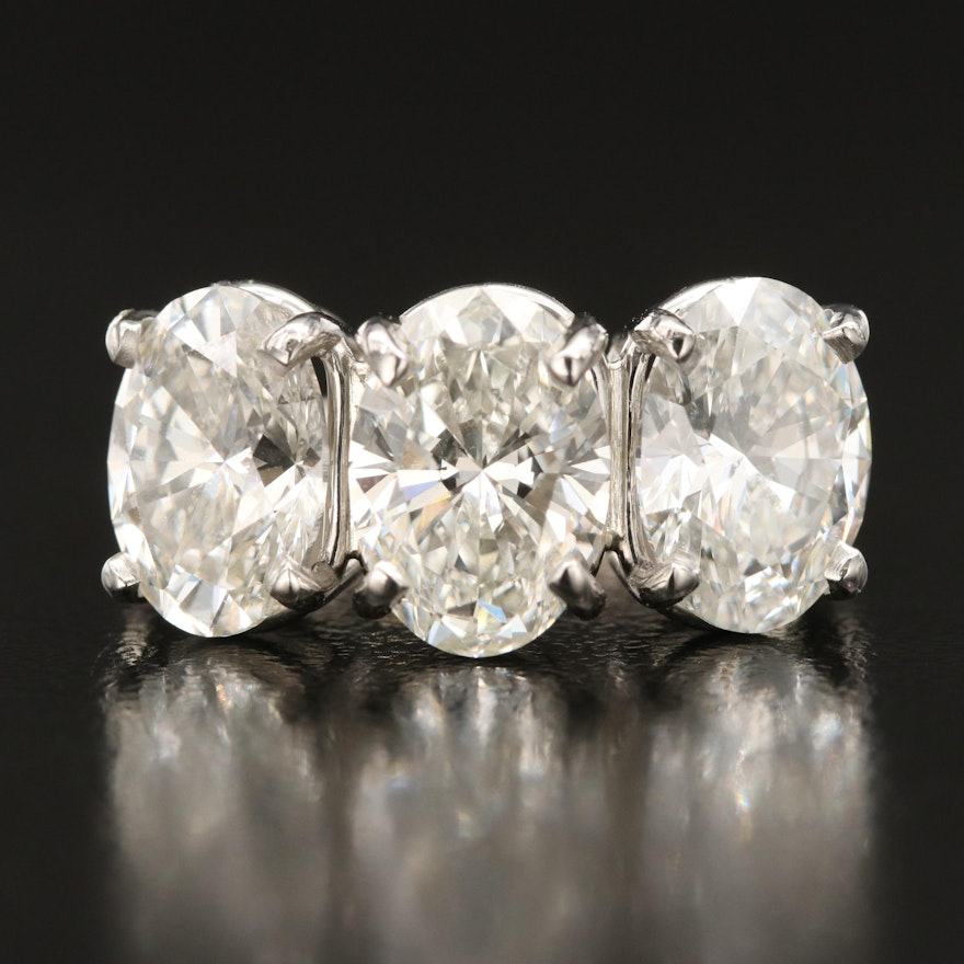 14K and Platinum 6.26 CTW Lab Grown Diamond Three Stone Ring with IGI Reports