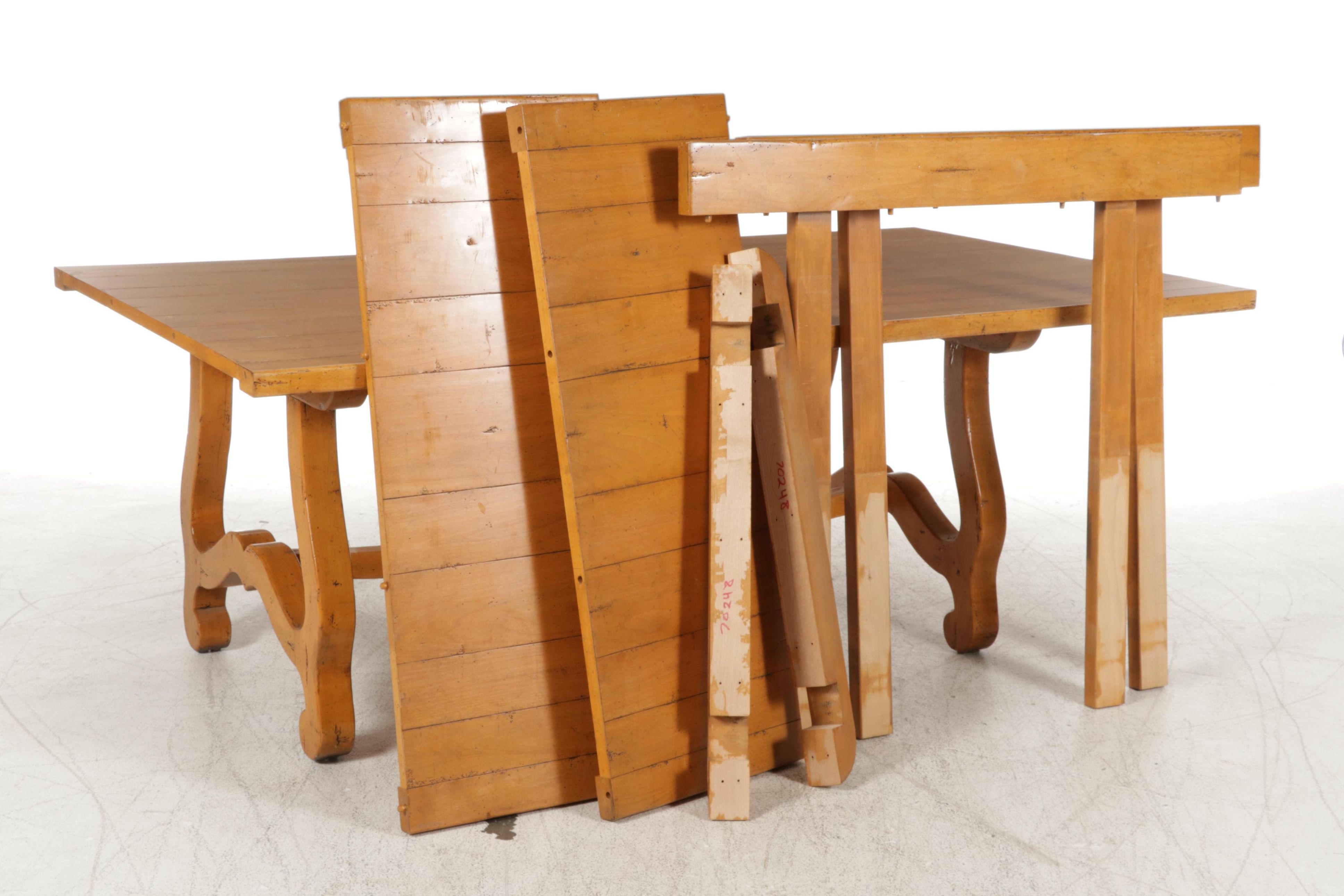 Spanish Baroque Style Extension Trestle Dining Table with Distressed Finish