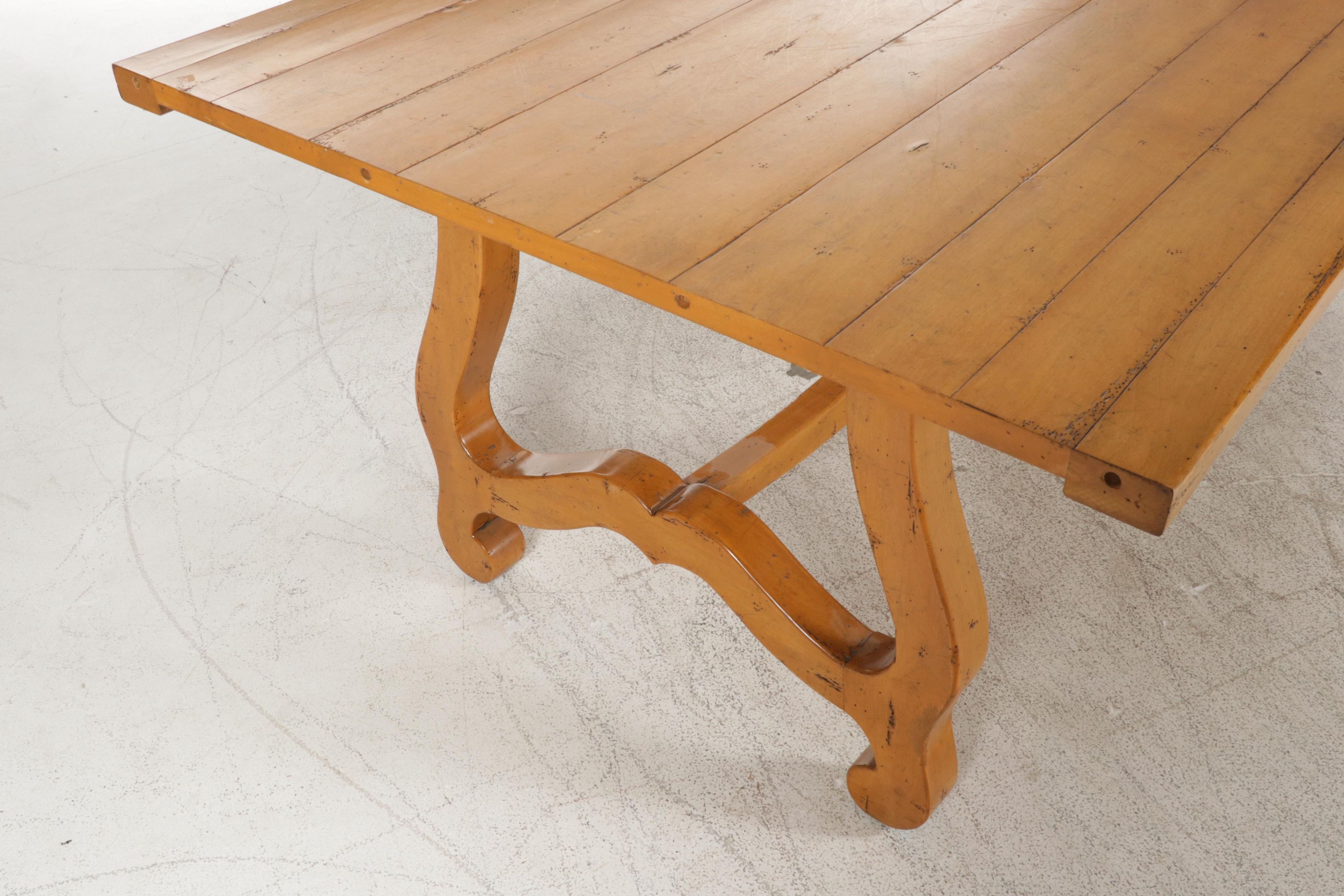 Spanish Baroque Style Extension Trestle Dining Table with Distressed Finish