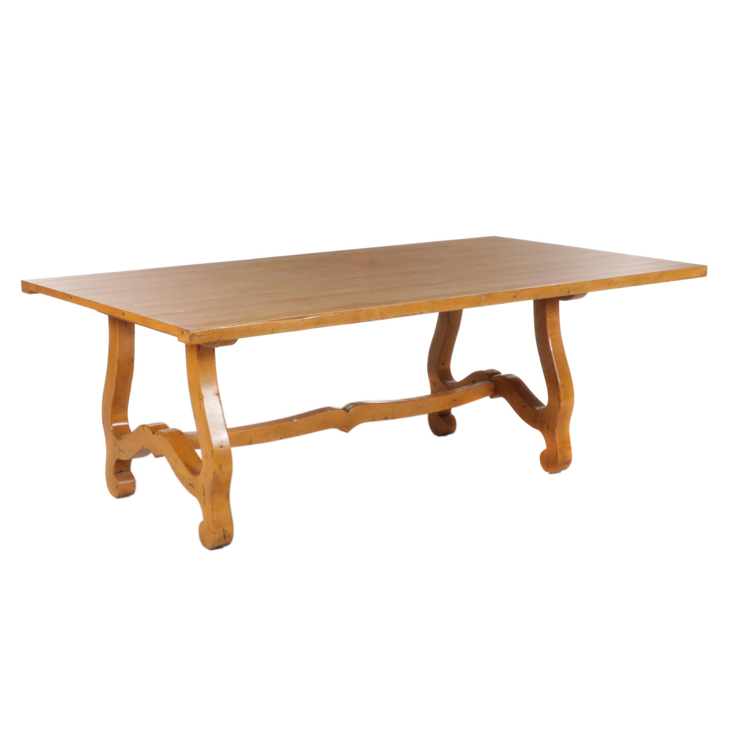 Spanish Baroque Style Extension Trestle Dining Table with Distressed Finish