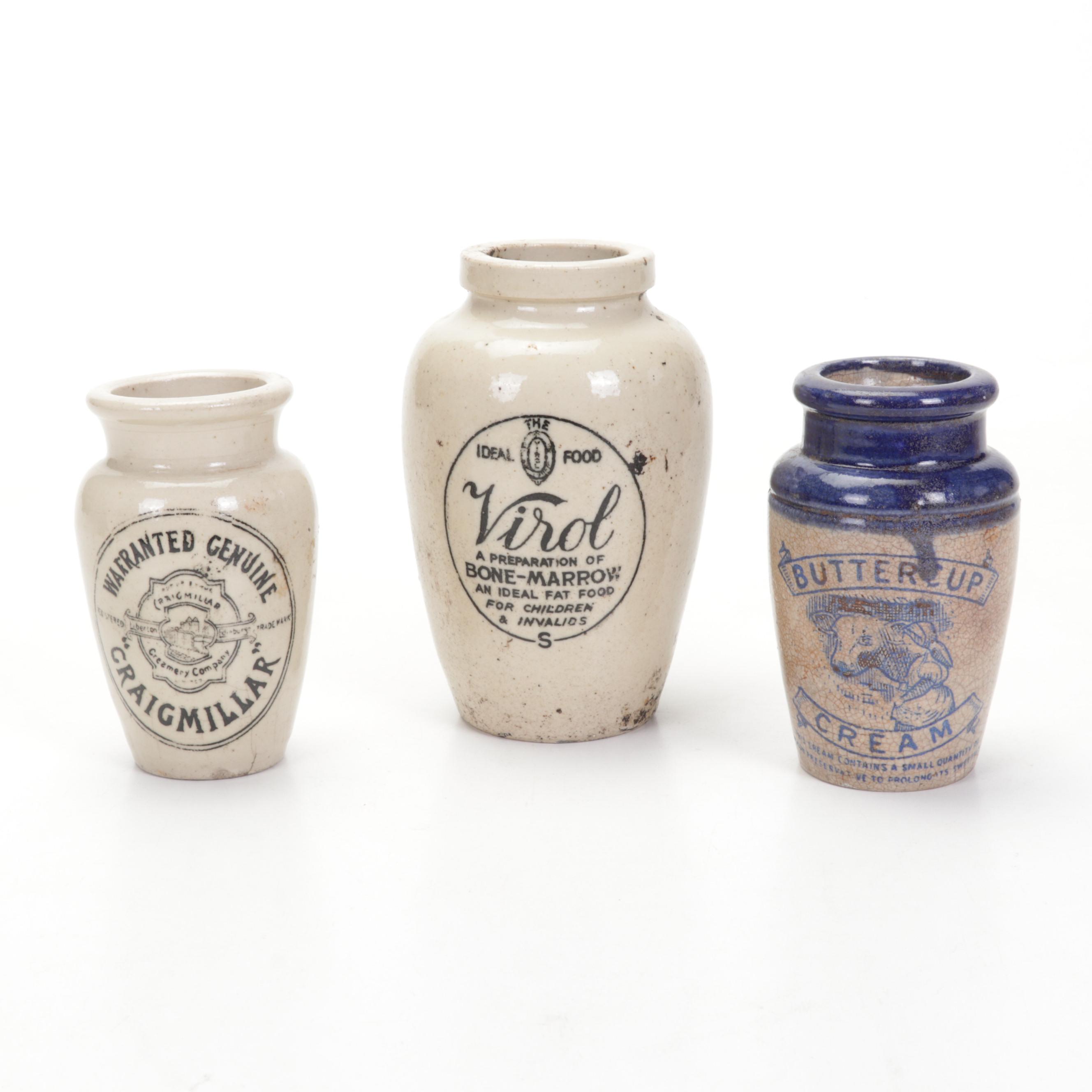 Advertisement and Other Salt Glazed Stoneware Crocks and Jugs