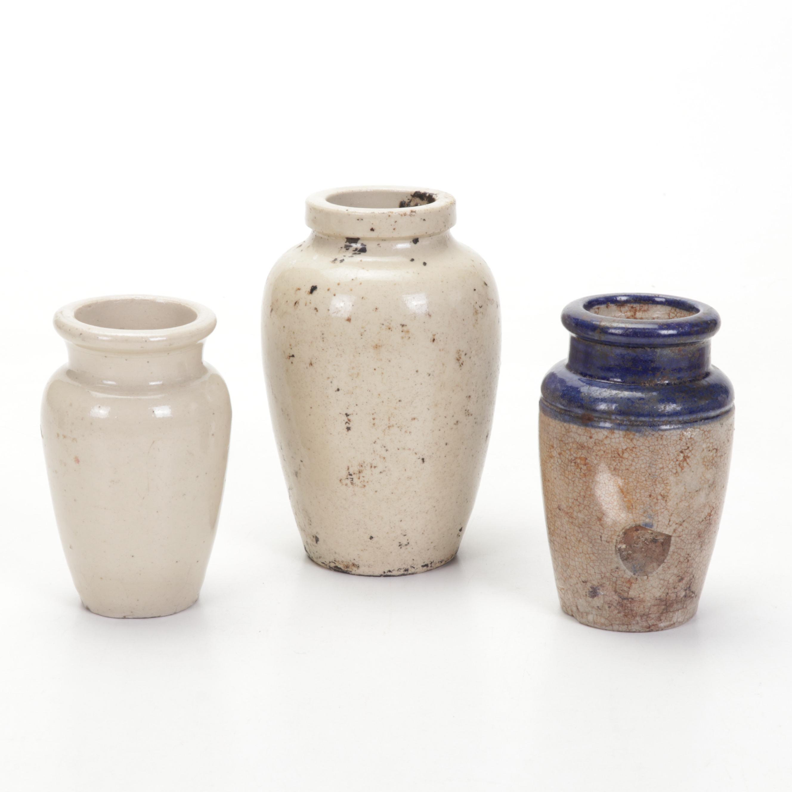 Advertisement and Other Salt Glazed Stoneware Crocks and Jugs