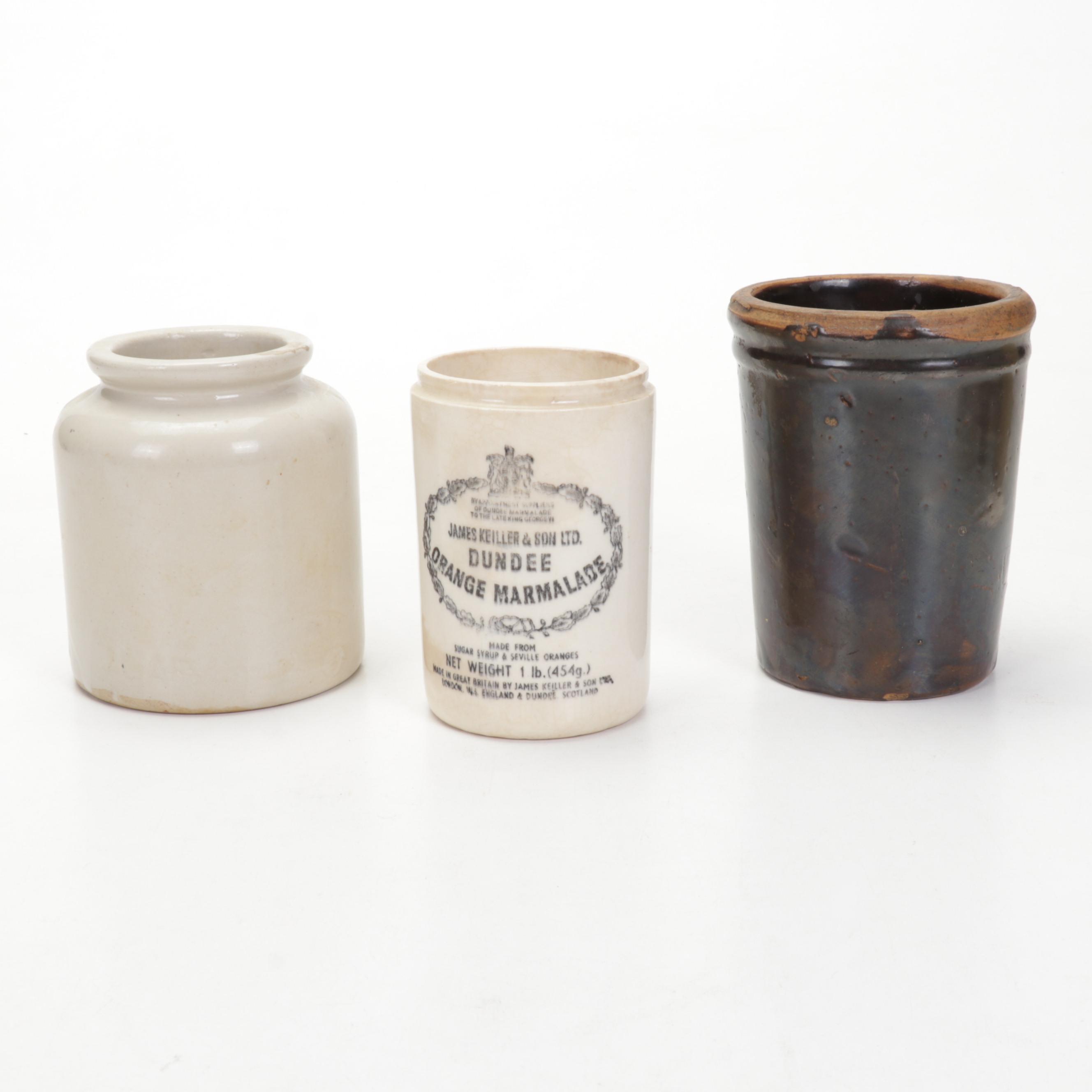 Advertisement and Other Salt Glazed Stoneware Crocks and Jugs