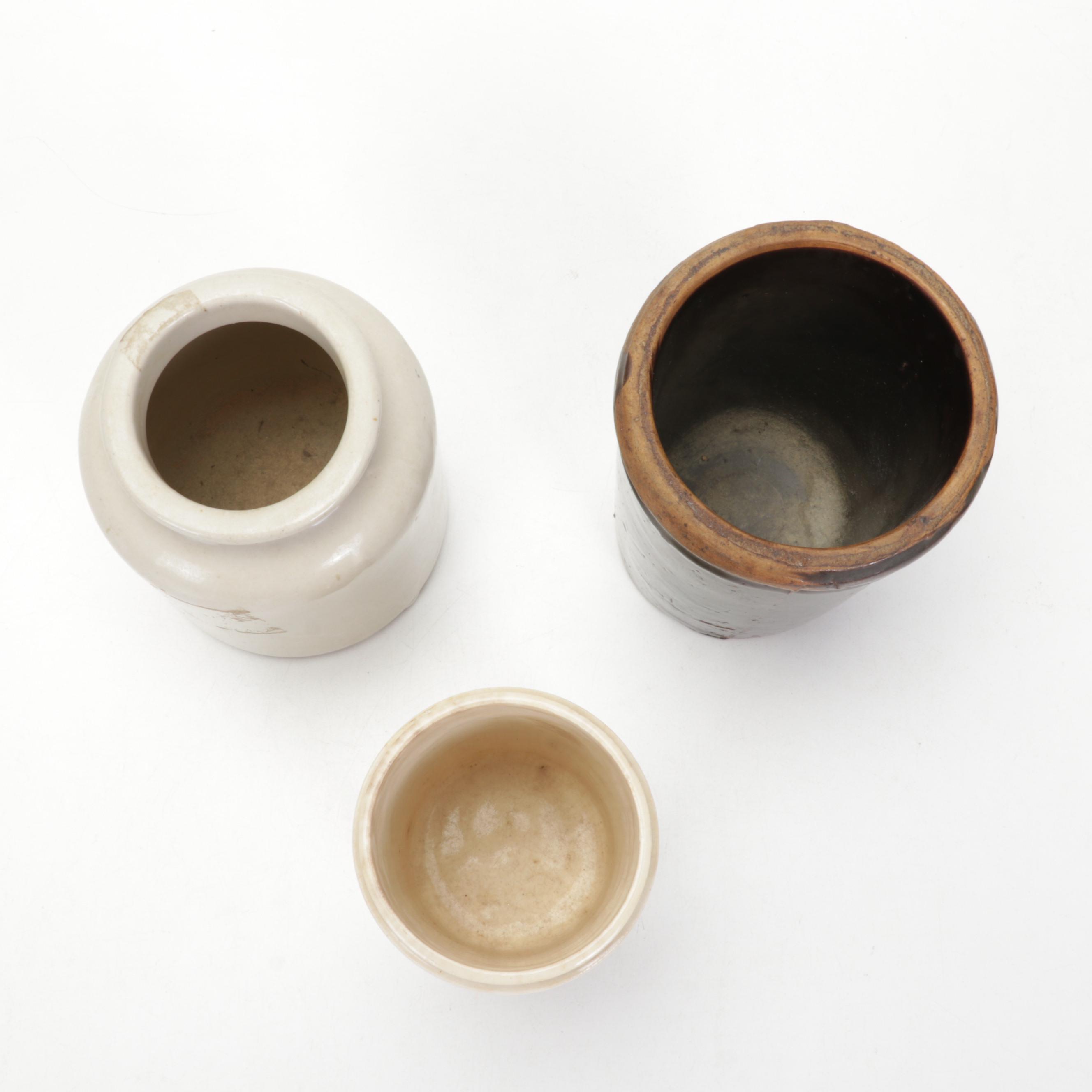 Advertisement and Other Salt Glazed Stoneware Crocks and Jugs