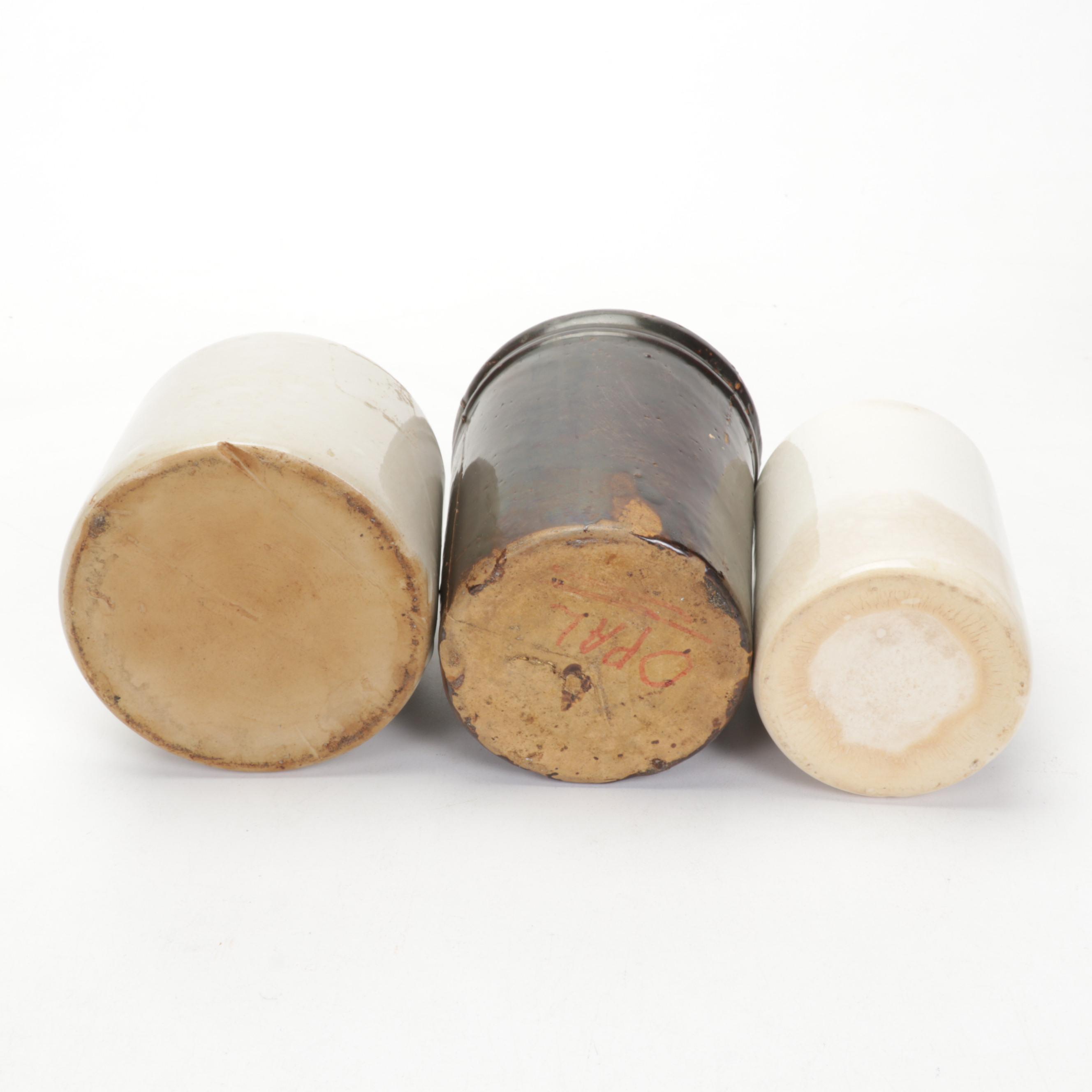 Advertisement and Other Salt Glazed Stoneware Crocks and Jugs