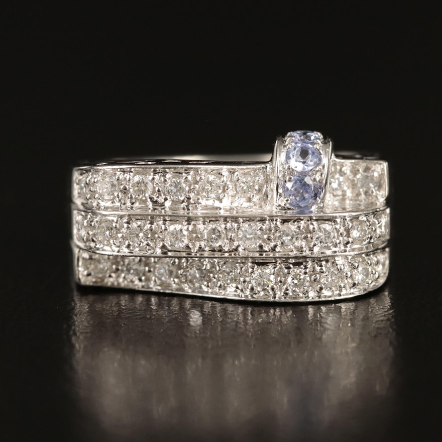 Platinum Diamond and Tanzanite Multi-Row Ring