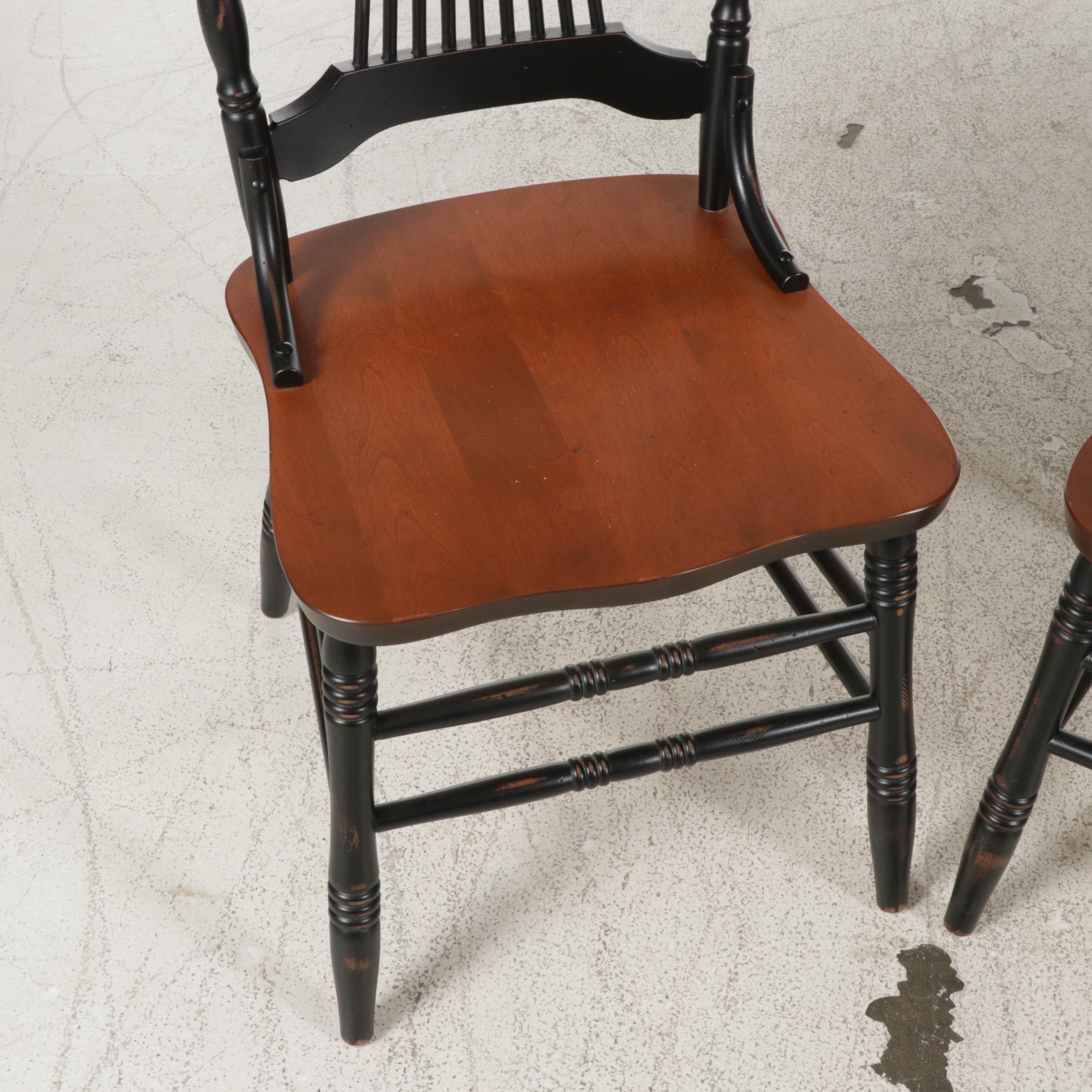 Six Canadian Birch and Ebonized Wood Wheat-Back Dining Chairs