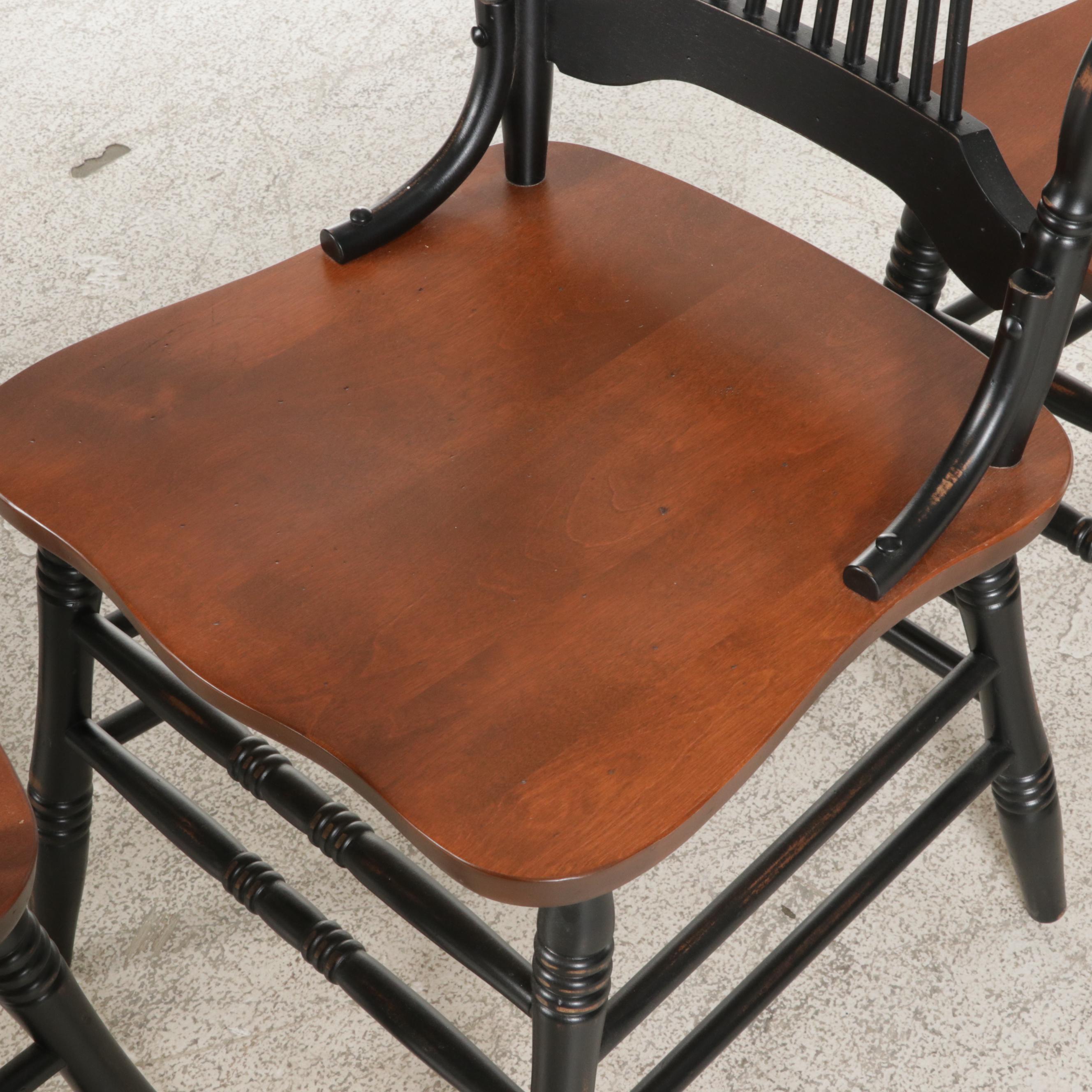 Six Canadian Birch and Ebonized Wood Wheat-Back Dining Chairs