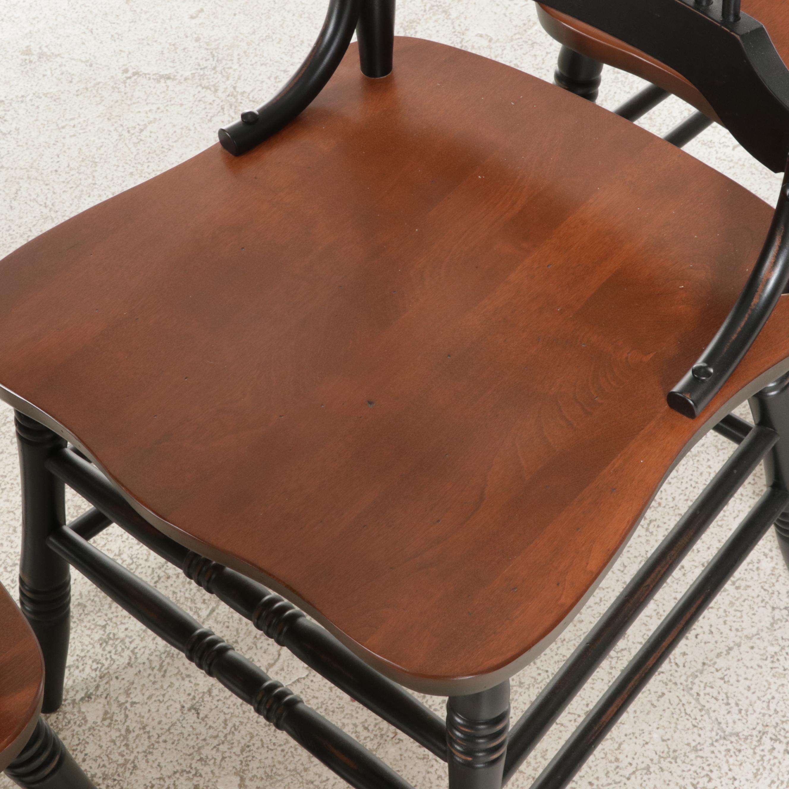 Six Canadian Birch and Ebonized Wood Wheat-Back Dining Chairs