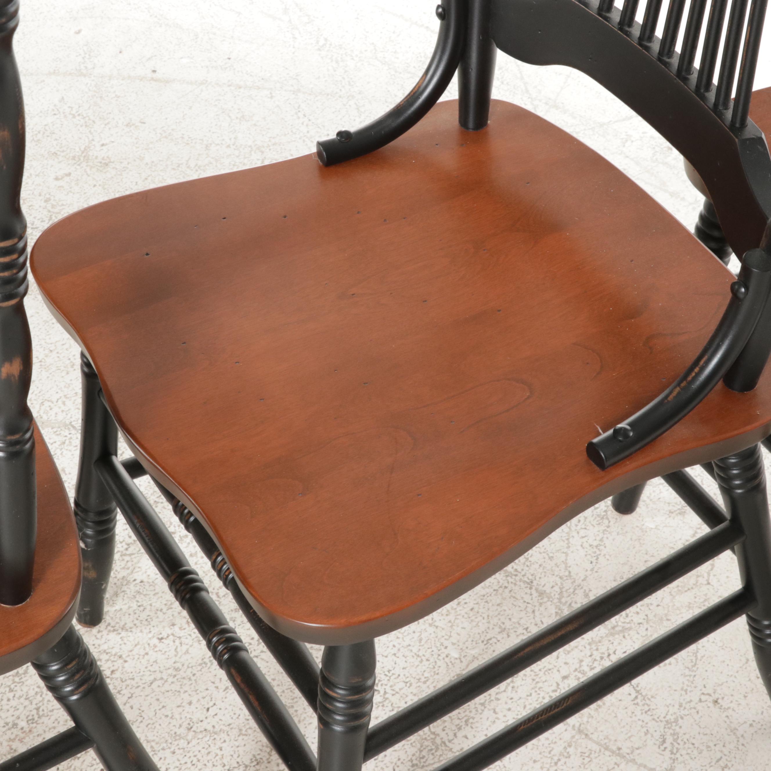 Six Canadian Birch and Ebonized Wood Wheat-Back Dining Chairs
