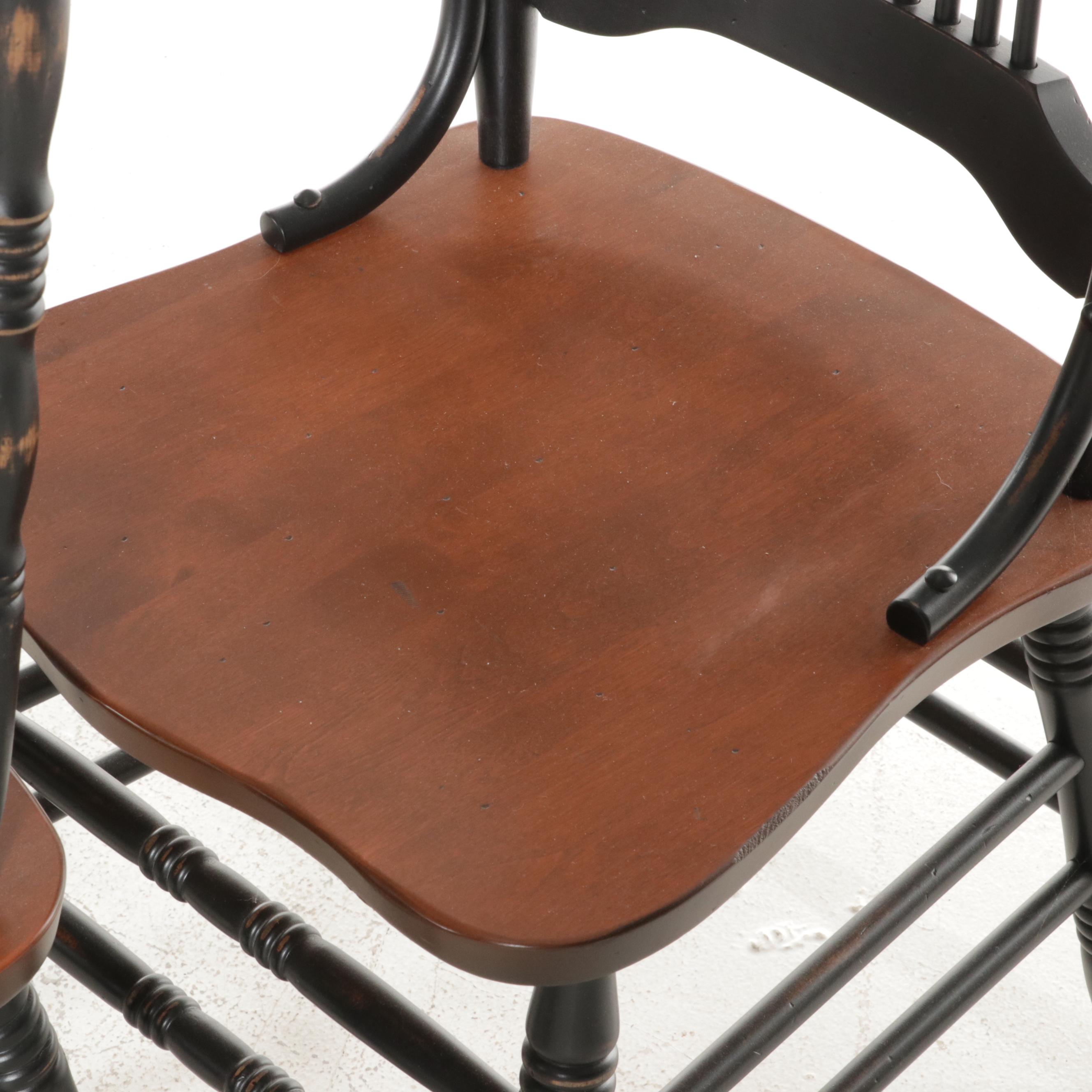 Six Canadian Birch and Ebonized Wood Wheat-Back Dining Chairs
