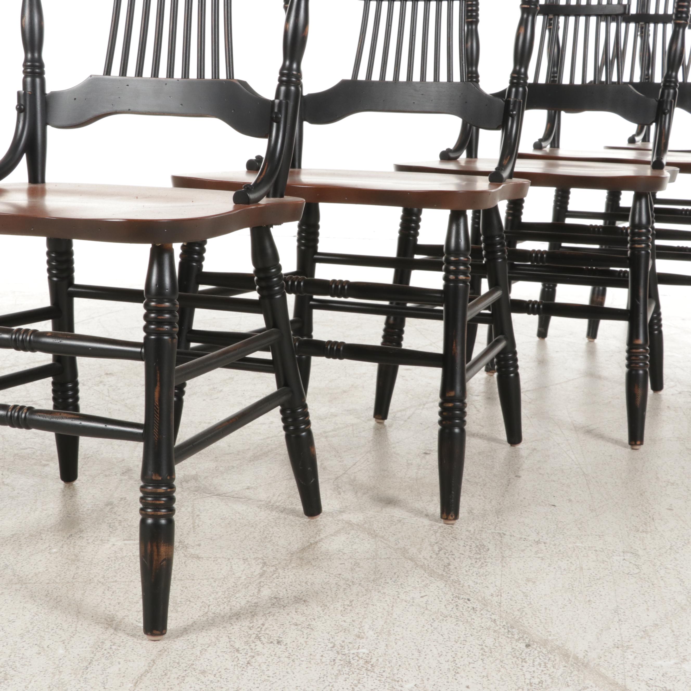 Six Canadian Birch and Ebonized Wood Wheat-Back Dining Chairs