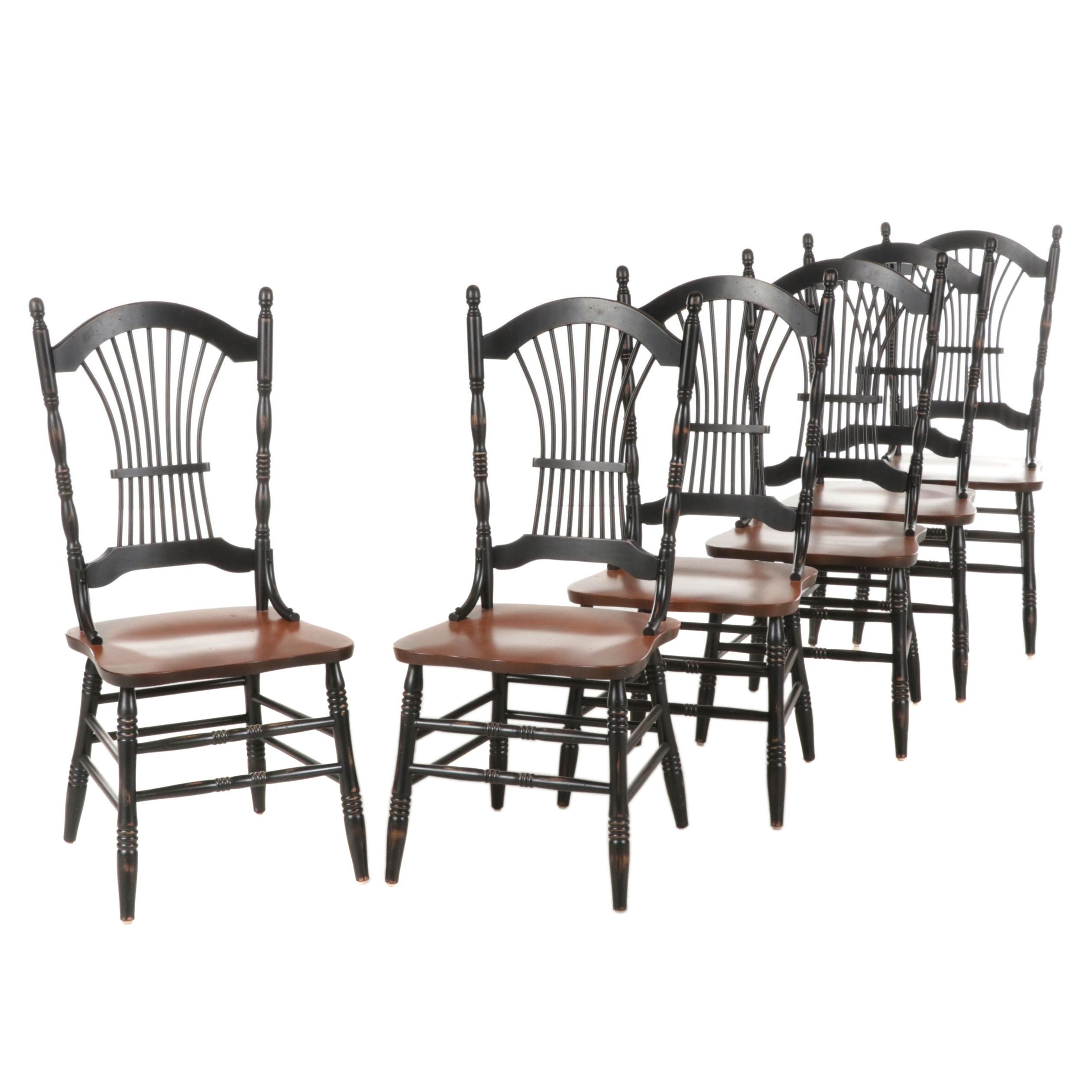 Six Canadian Birch and Ebonized Wood Wheat-Back Dining Chairs