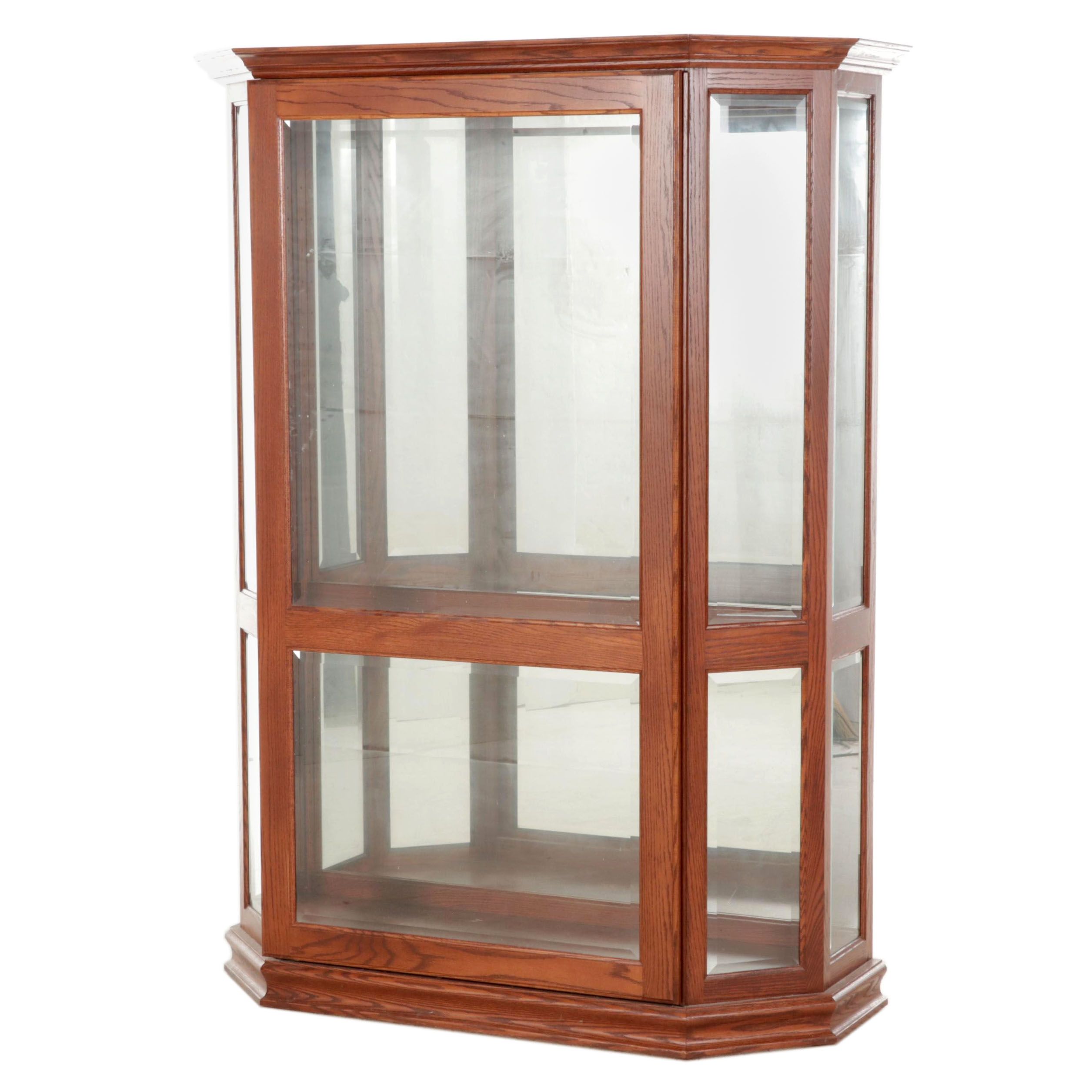 Illuminated Beveled Glass Sliding Door Curio Cabinet