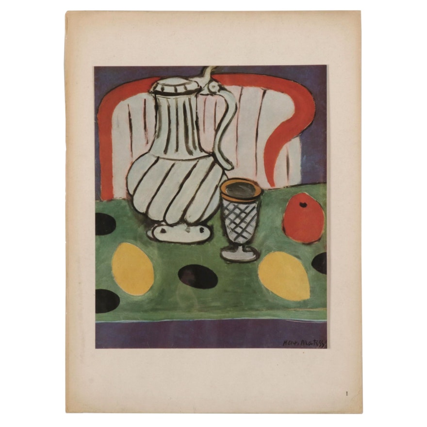 Offset Lithograph After Henri Matisse "Tin Pitcher, Lemon, and Armchair," 1943