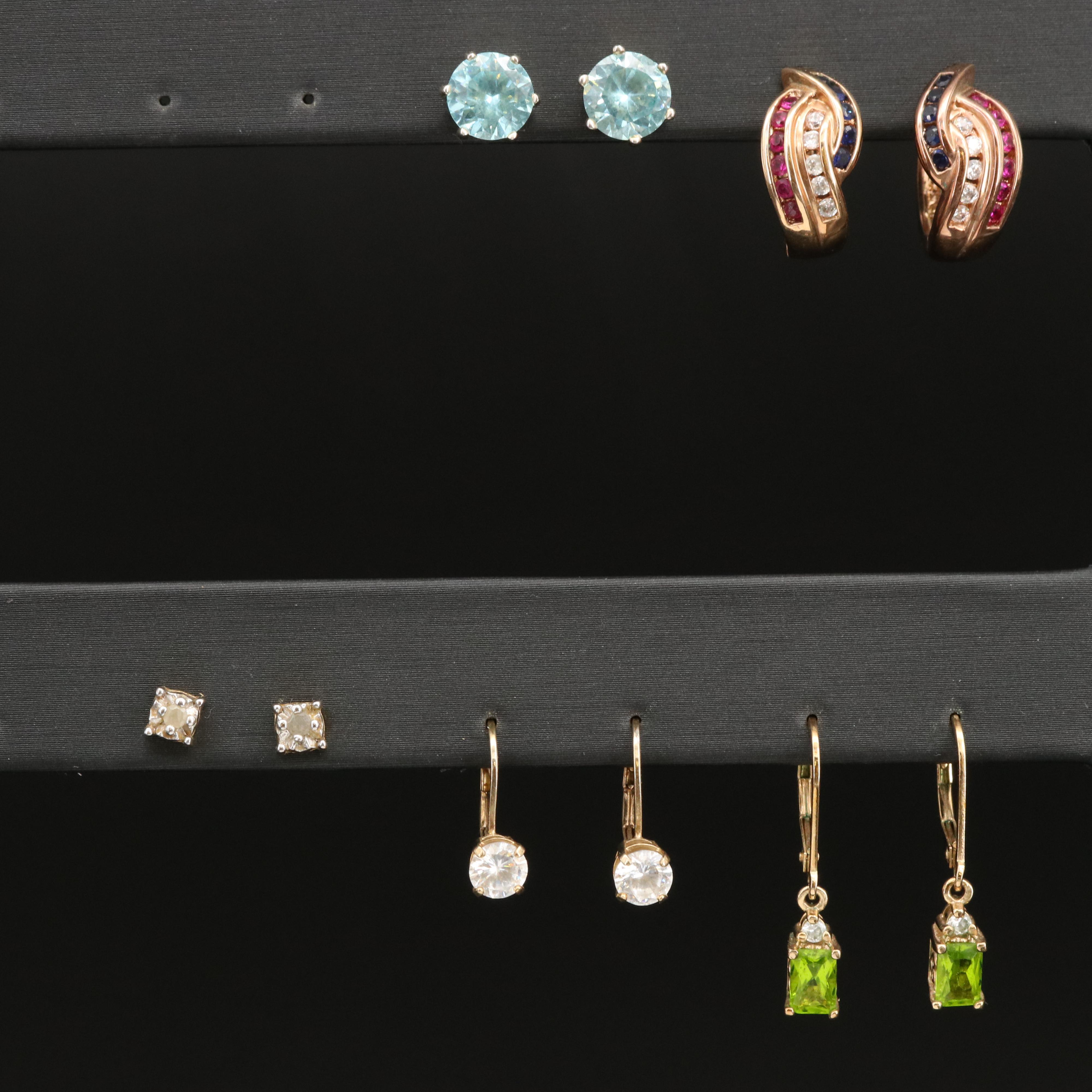 Sterling Earrings with Diamonds, Glass and Cubic Zirconia