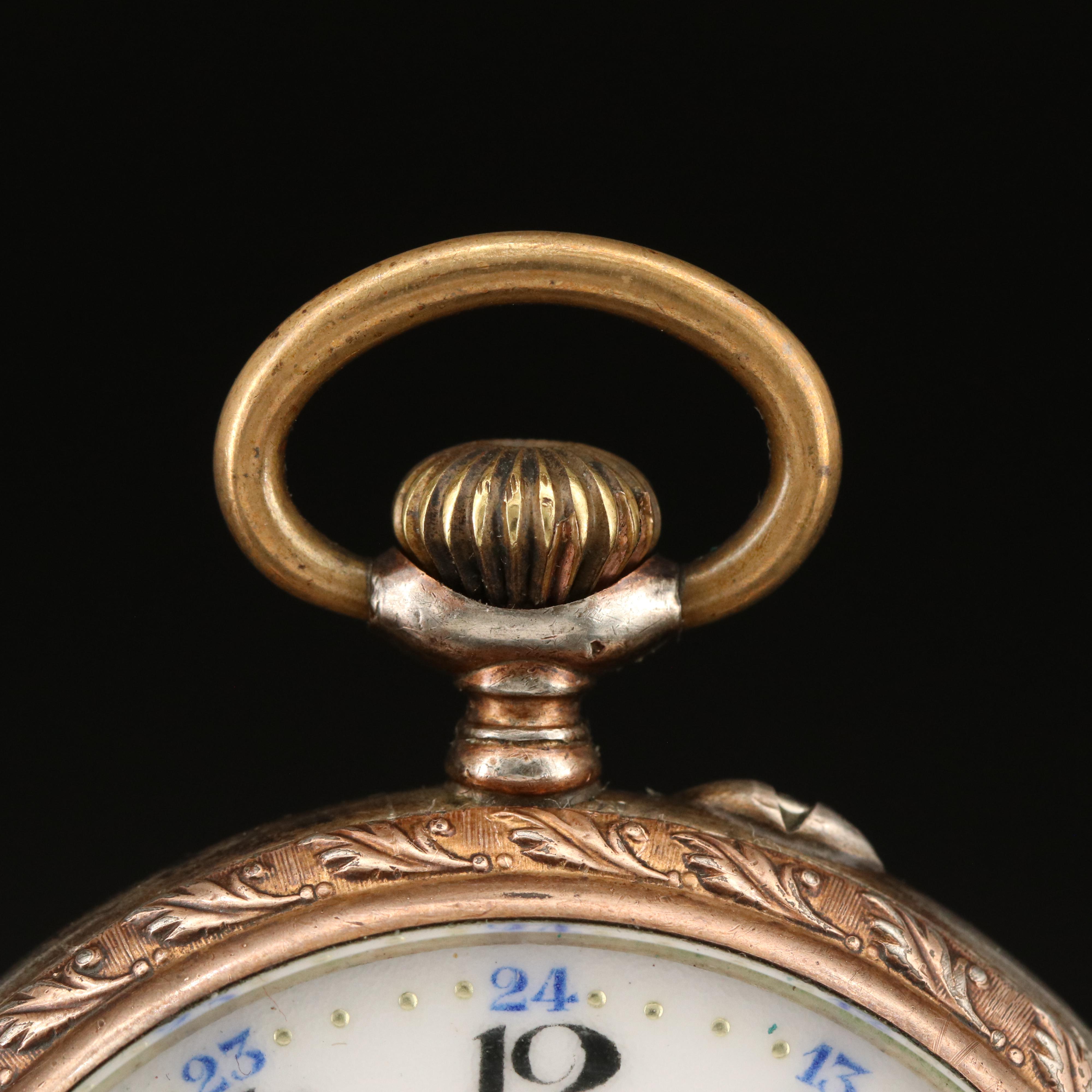 Silver Swiss Pocket Watch with Painted Dial