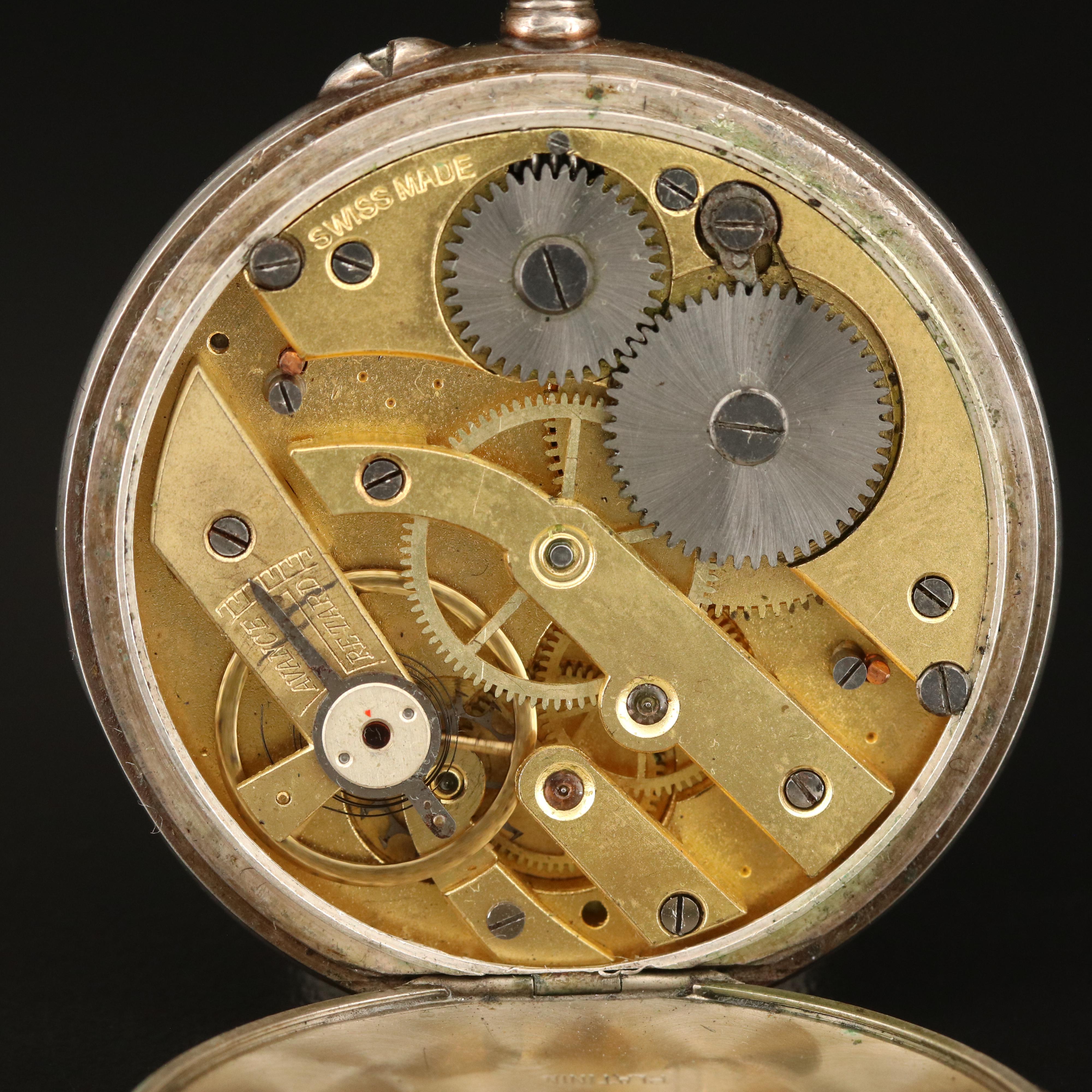 Silver Swiss Pocket Watch with Painted Dial