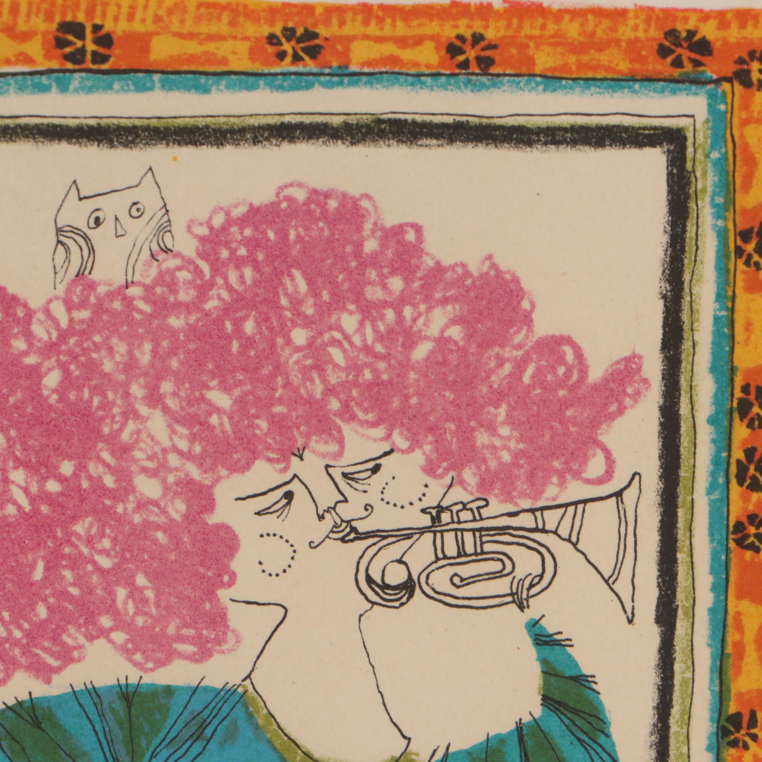 Judith Bledsoe Lithograph of Figure with Trumpet