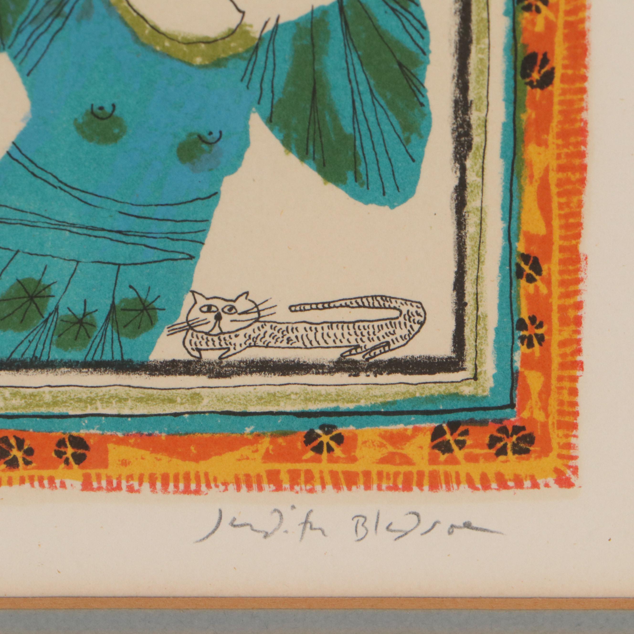 Judith Bledsoe Lithograph of Figure with Trumpet