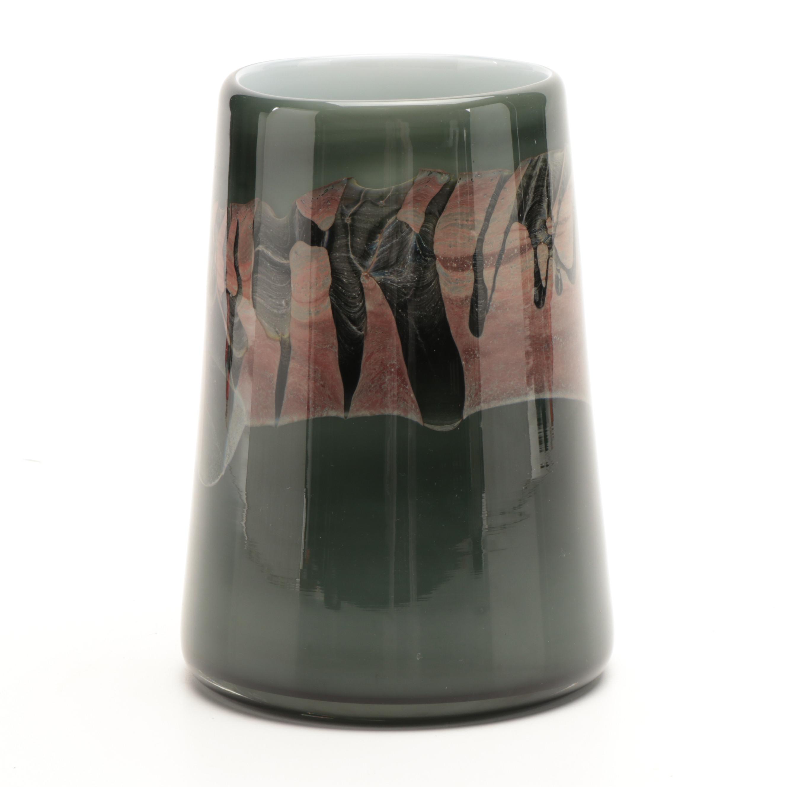 Brent Kee Young Handblown Studio Art Glass Vase with Rollin Bodley Glass Vase